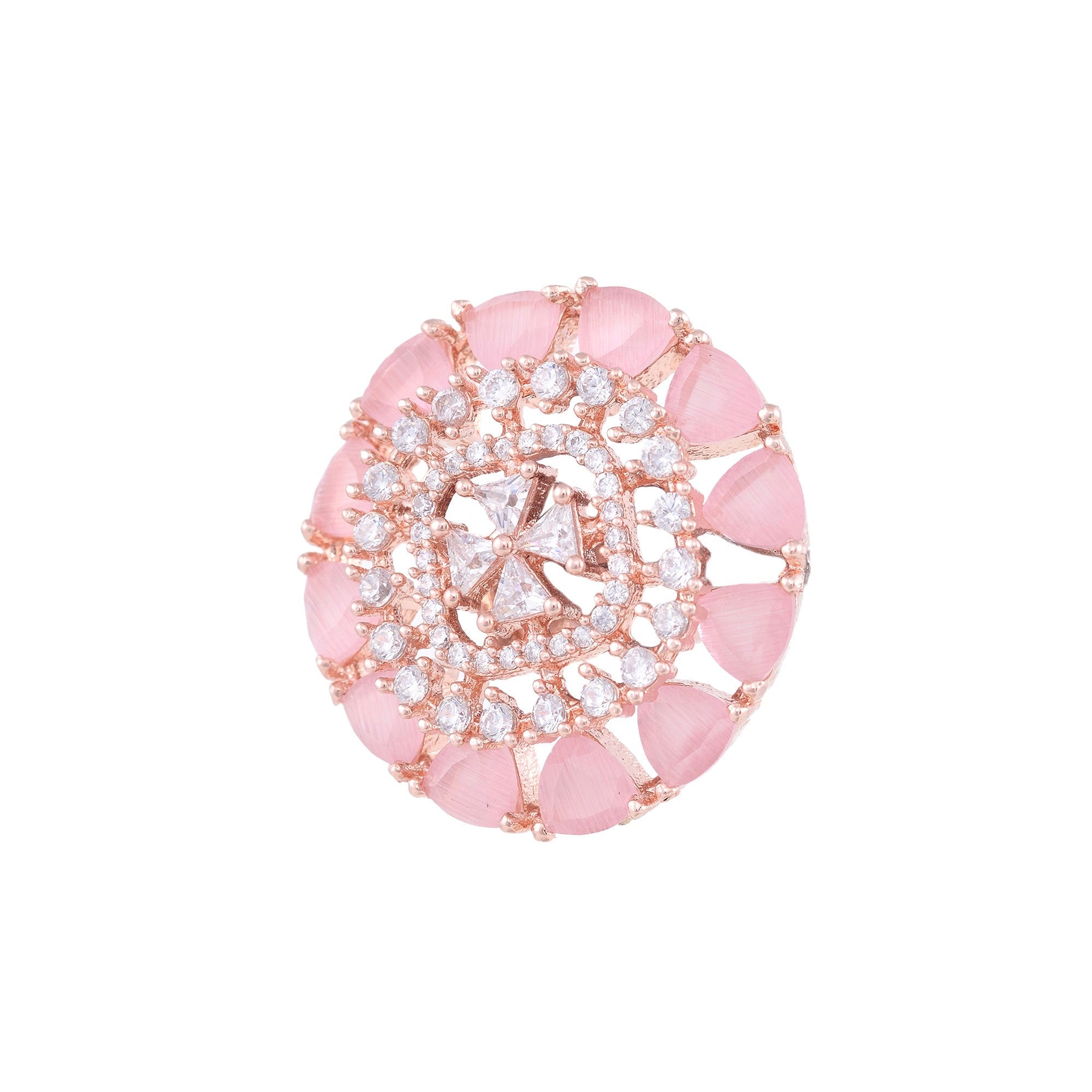 Subtle Light Pink Tops Rose Quatz Studs Ad Handcrafted Rose Gold Plated Earrings for Women and Girls