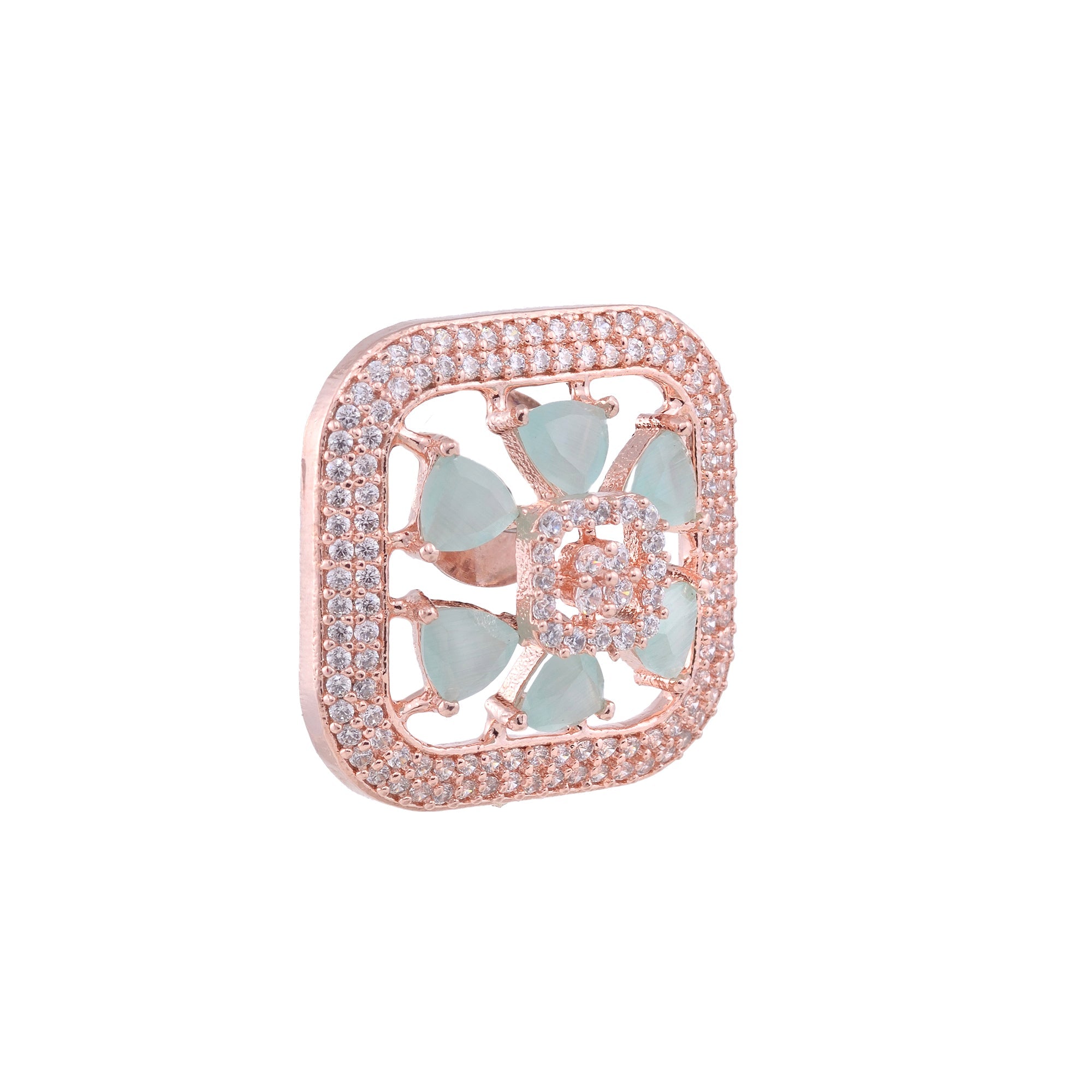 Sqaure Sleek Turquoise Studs Light Blue Ad Studded Rose Gold Plated Small Earrings for Women and Girls