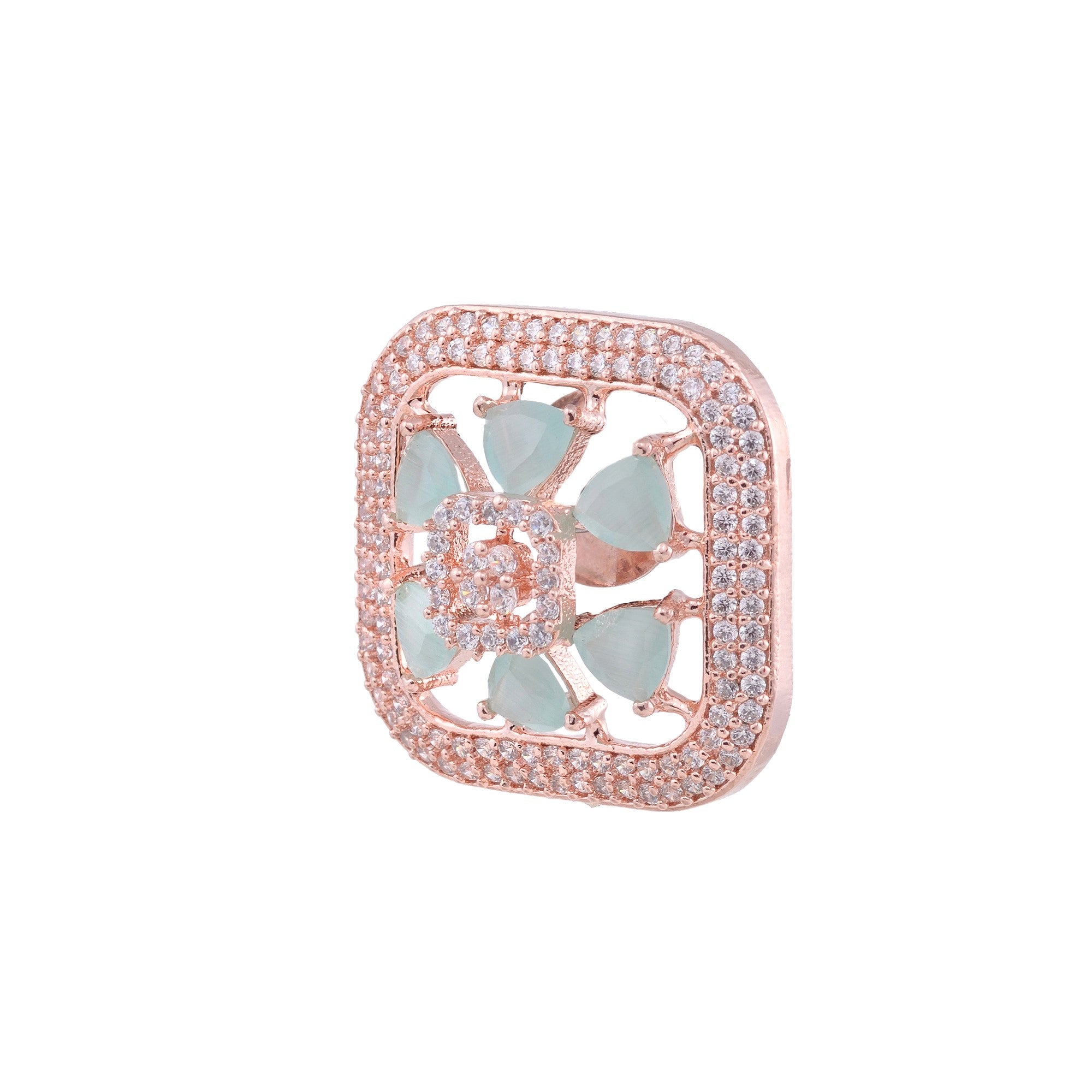 Sqaure Sleek Turquoise Studs Light Blue Ad Studded Rose Gold Plated Small Earrings for Women and Girls
