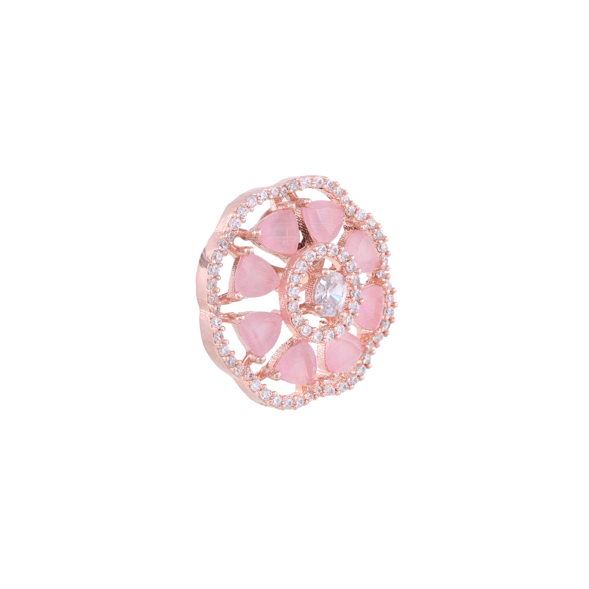 Handcrafted Floral Design Pastel Pink Studs Rose Quartz Small Earrings Rose Gold Plated for Women and Girls