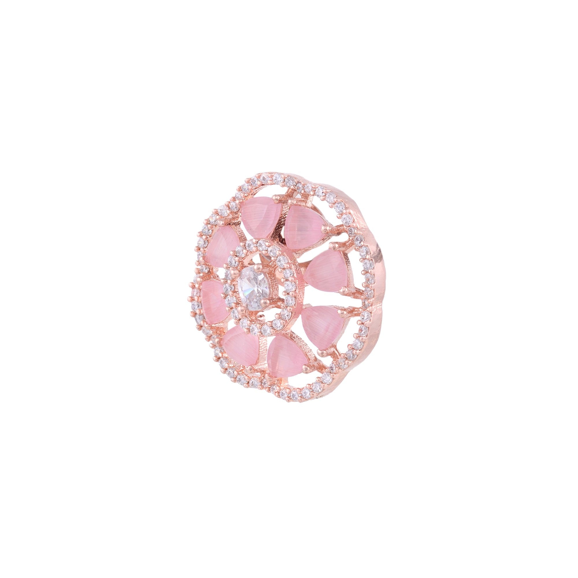 Handcrafted Floral Design Pastel Pink Studs Rose Quartz Small Earrings Rose Gold Plated for Women and Girls