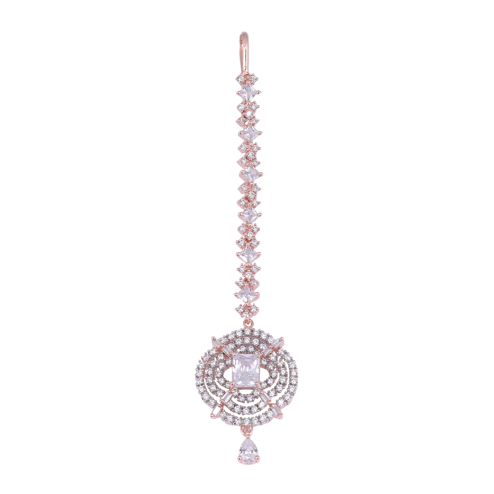 Solitaire Maang Tikka American Diamond studded Rose Gold plated for Women & Girls