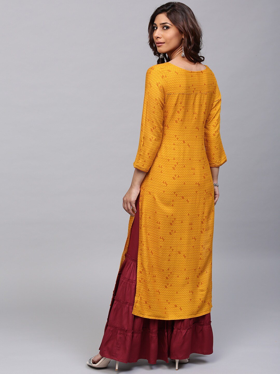 Women's  Mustard Yellow Printed Straight Kurta -