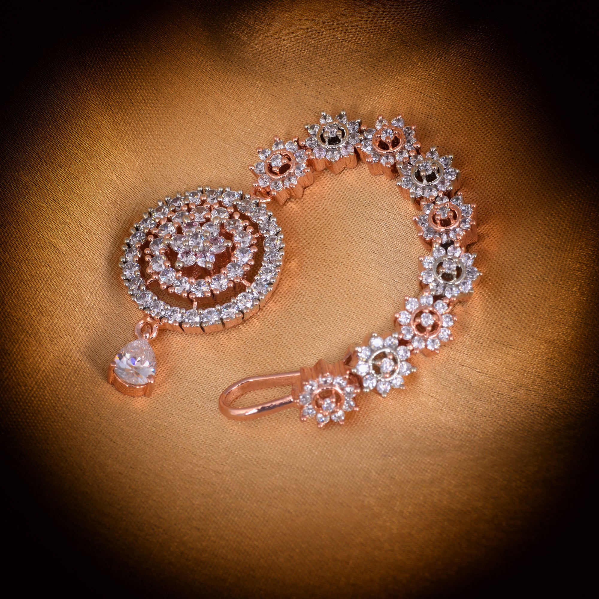 Intricate design Diamond Maang Tikka Rose Gold plated AD studded for Women & Girls