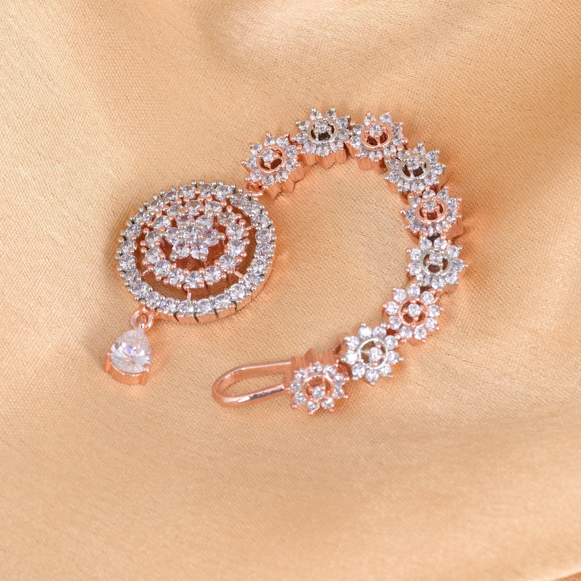Intricate design Diamond Maang Tikka Rose Gold plated AD studded for Women & Girls