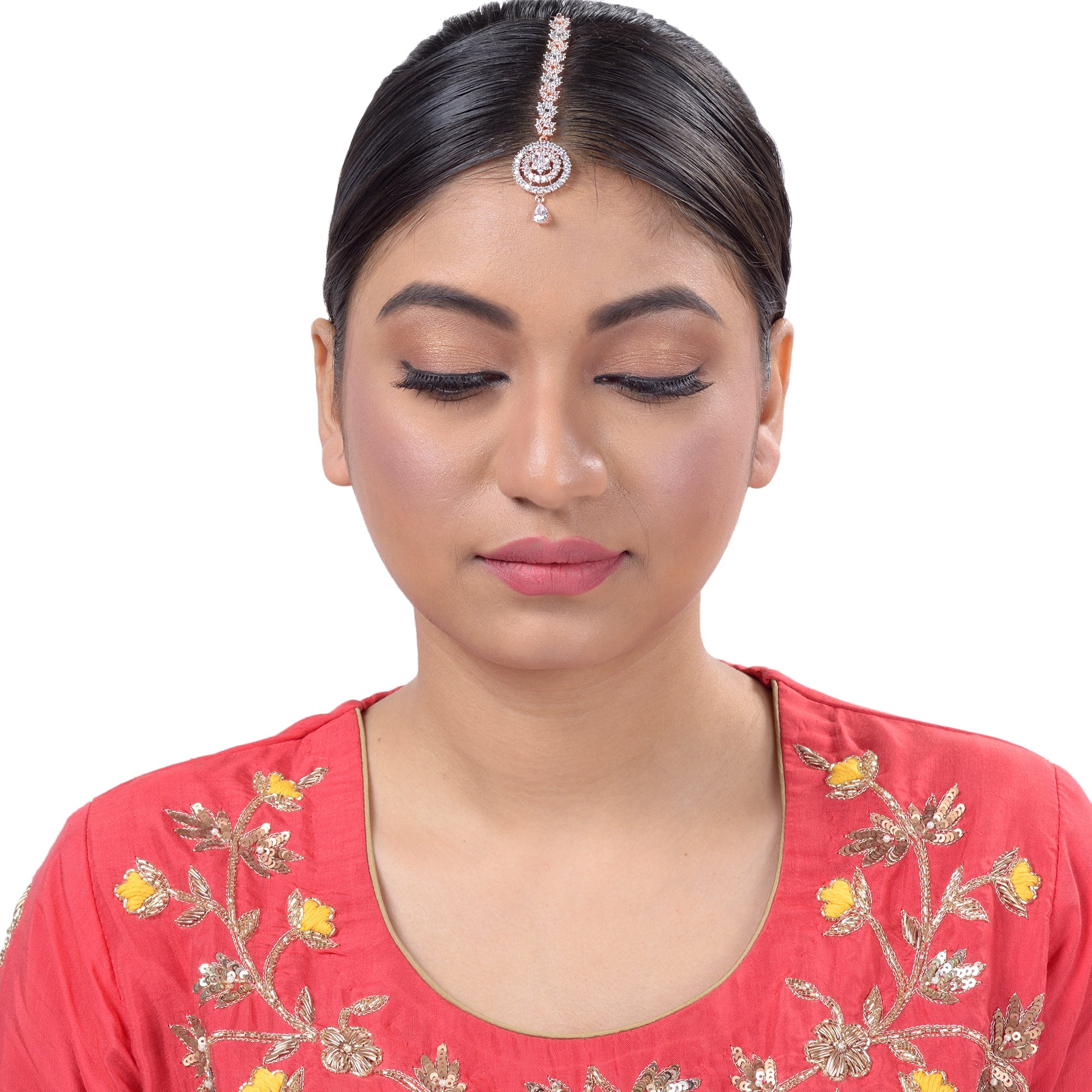 Intricate design Diamond Maang Tikka Rose Gold plated AD studded for Women & Girls