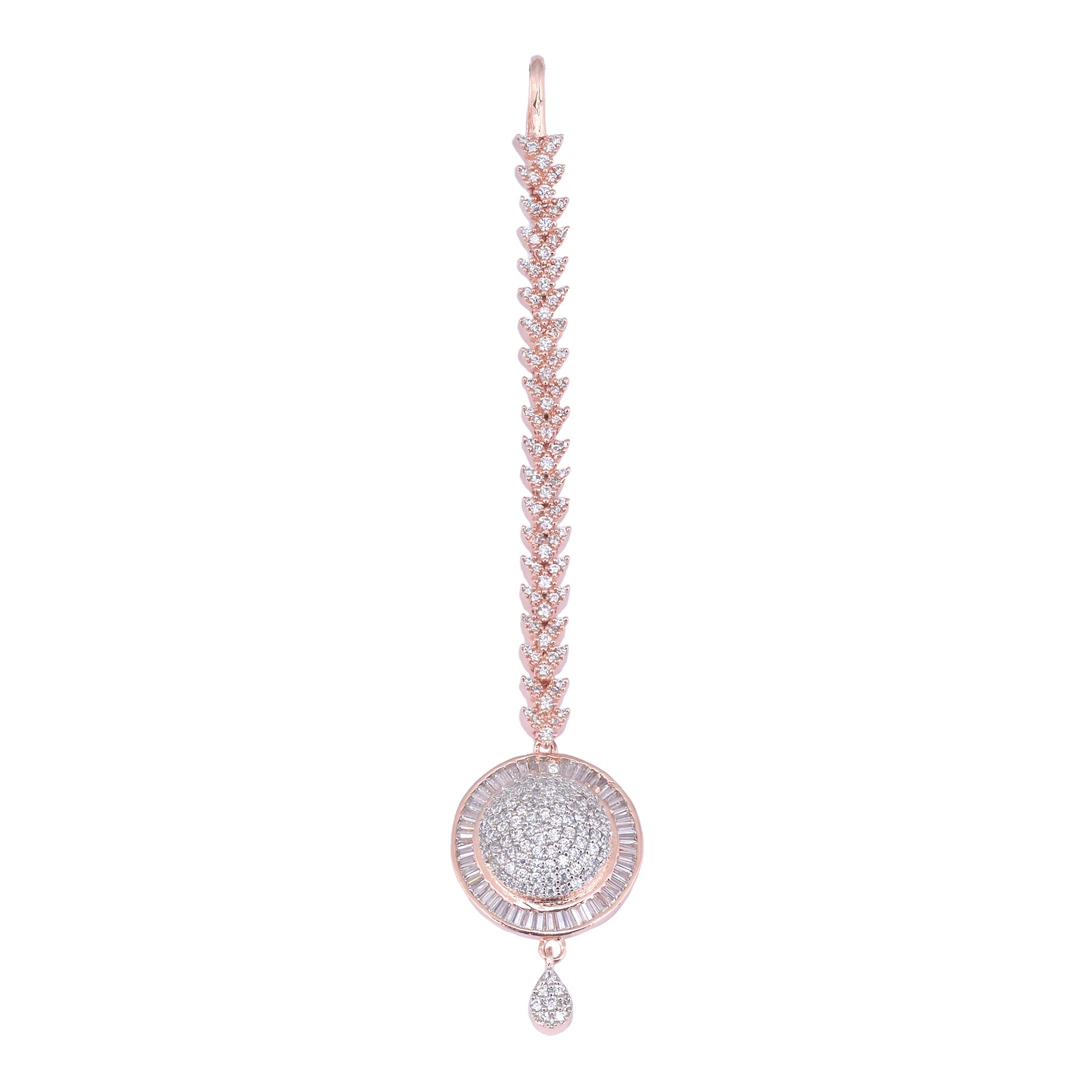 Unique Diamond clustered Maang Tikka round shaped Rose Gold plated AD studded for Women & Girls