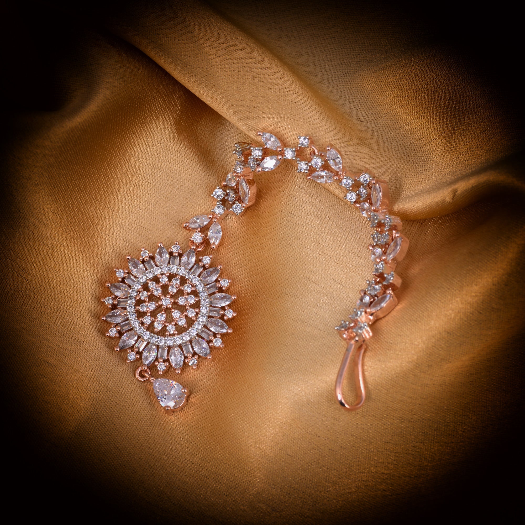 Stunning Floral Diamond Maang Tikka Rose Gold plated & Handcrafted for Women & Girls