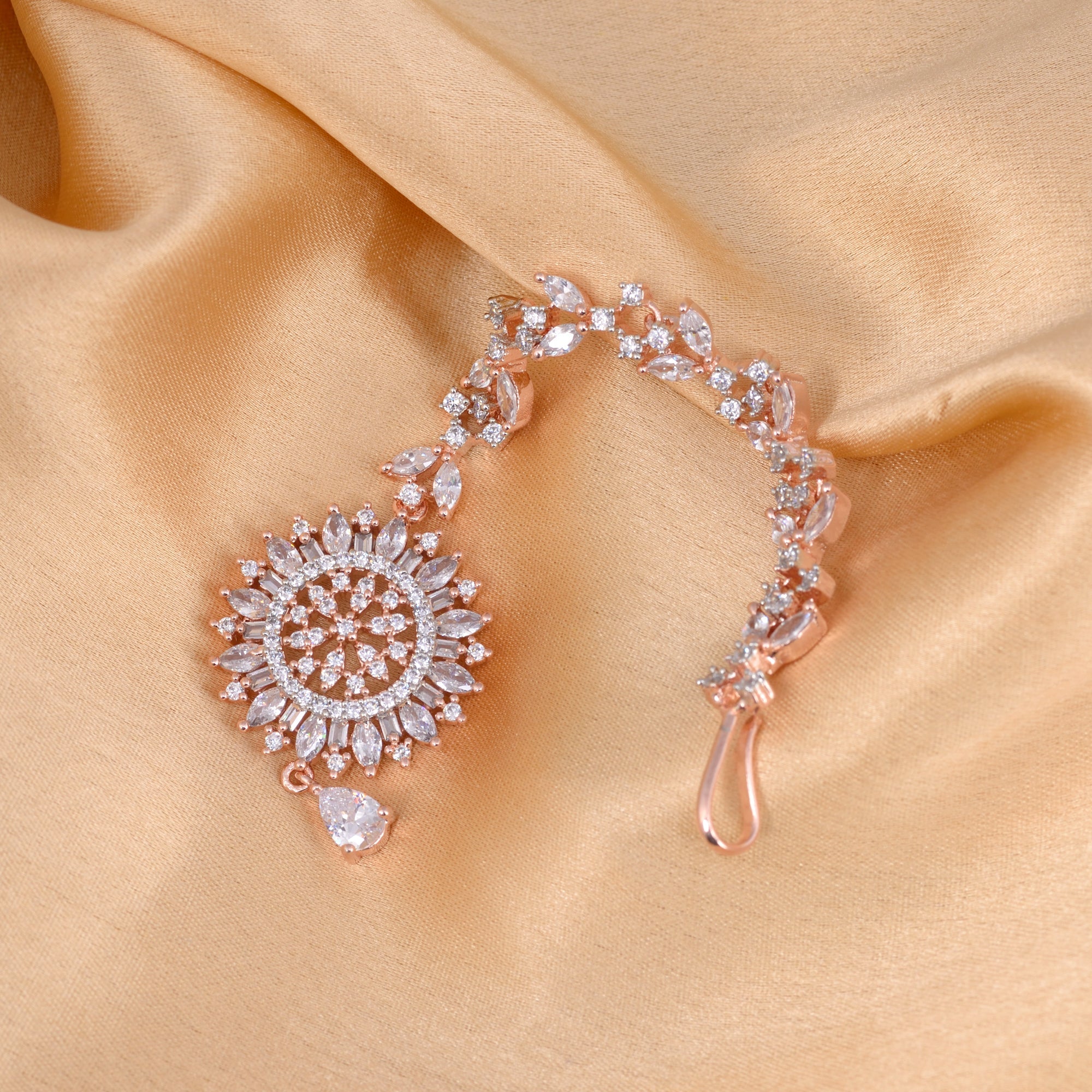 Stunning Floral Diamond Maang Tikka Rose Gold plated & Handcrafted for Women & Girls