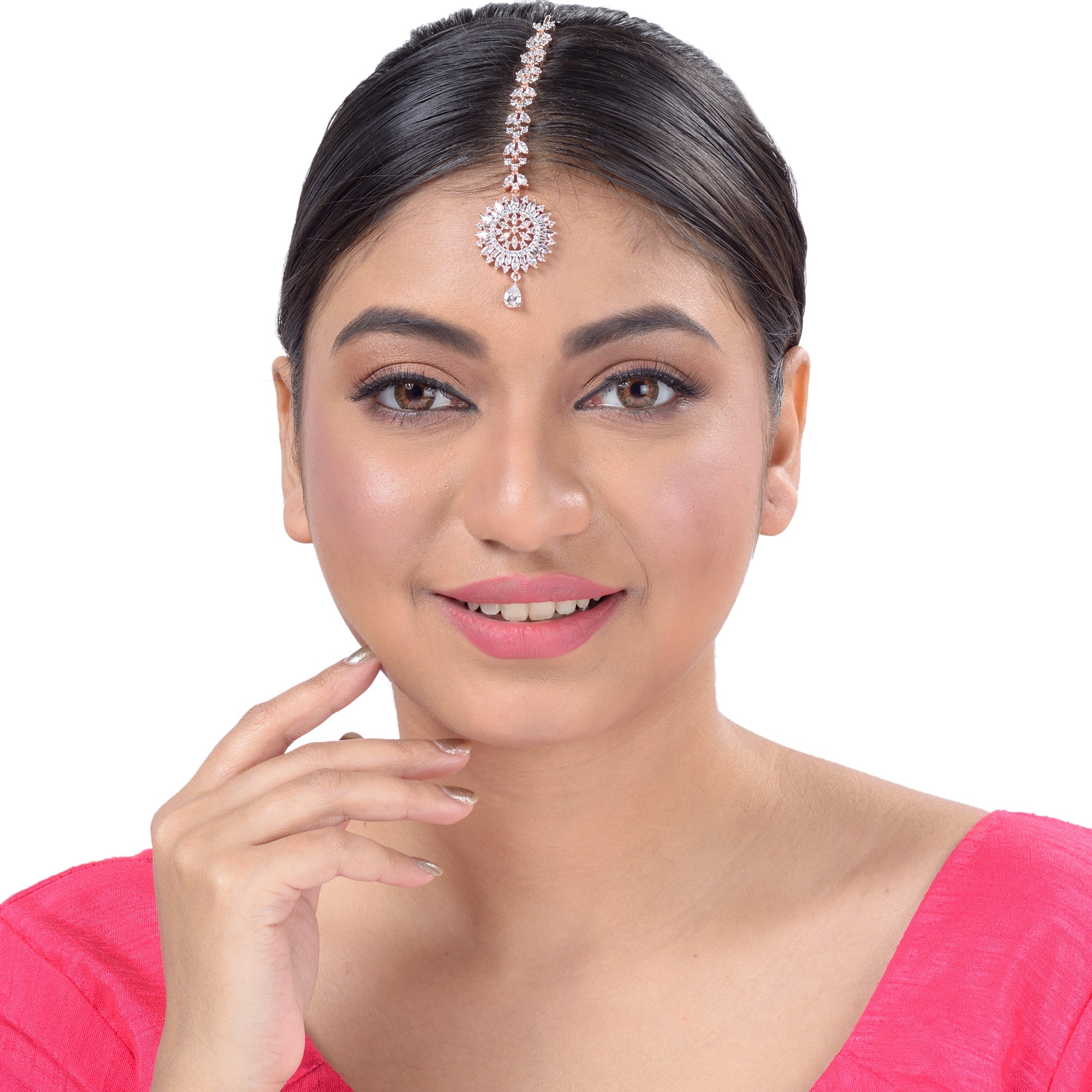 Stunning Floral Diamond Maang Tikka Rose Gold plated & Handcrafted for Women & Girls