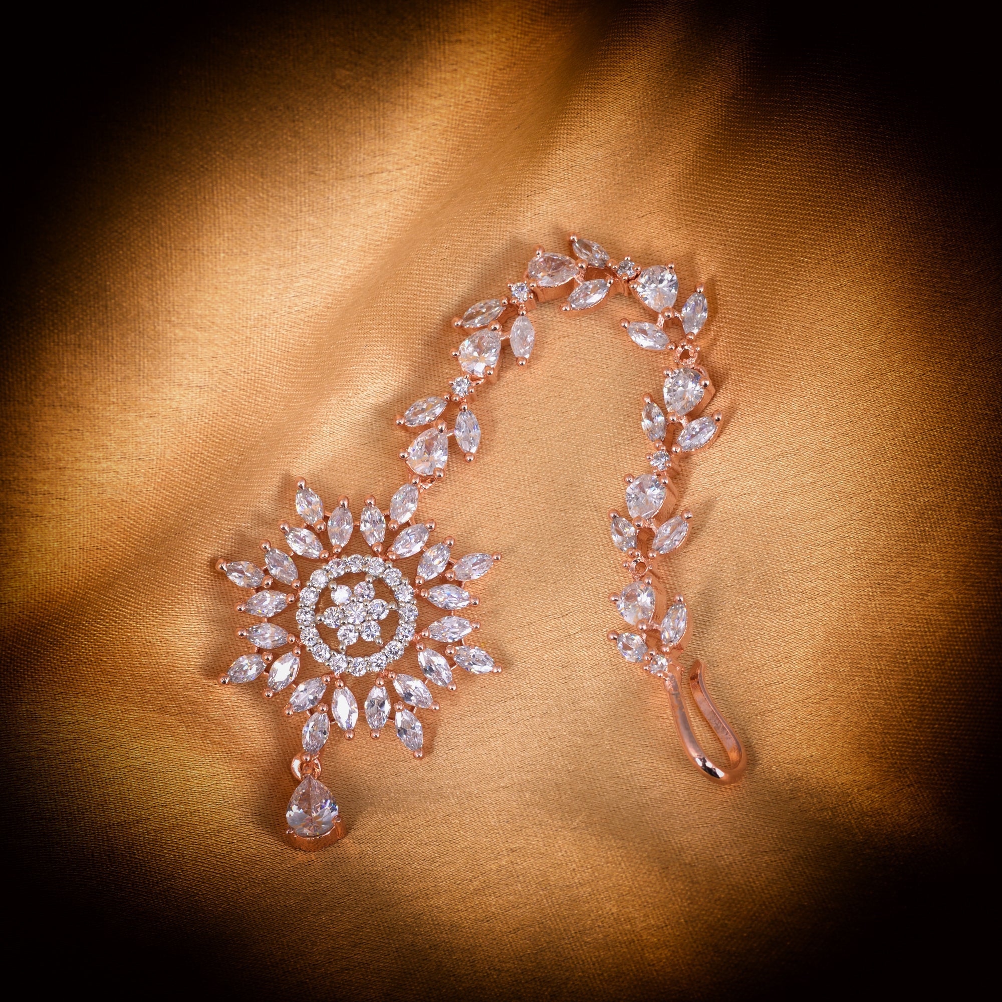 Stylish Diamond Maang Tikka Rose Gold plated & Handcrafted for Women & Girls