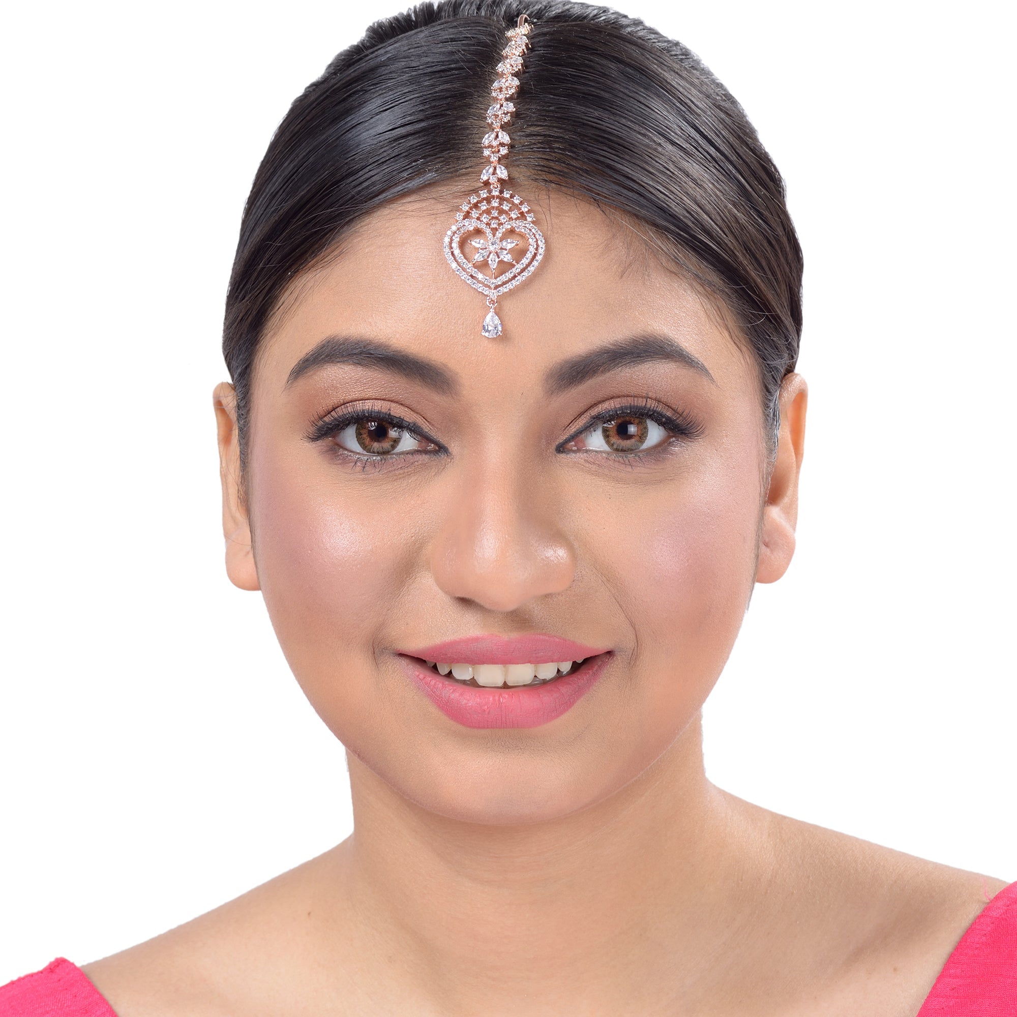 Heart-shaped Diamond Maang Tikka Handcrafted & Designer AD studded For Women & Girls