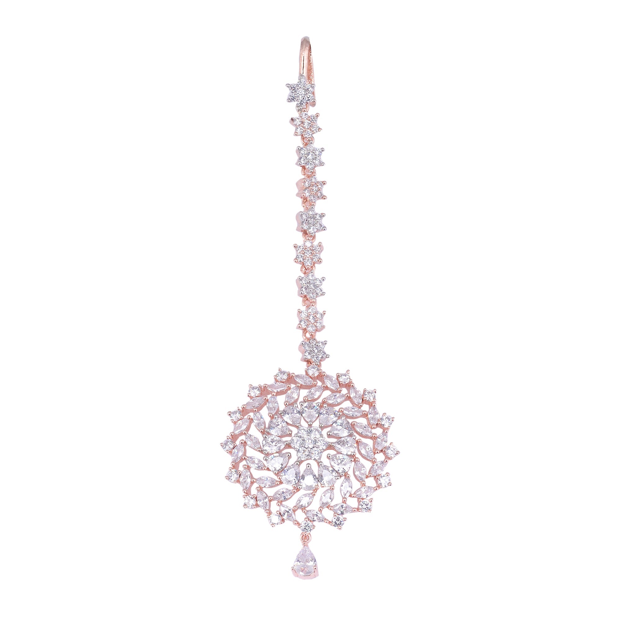 Stunning Floral Diamond Maang Tikka Round & Rose Gold plated for Women & Girls