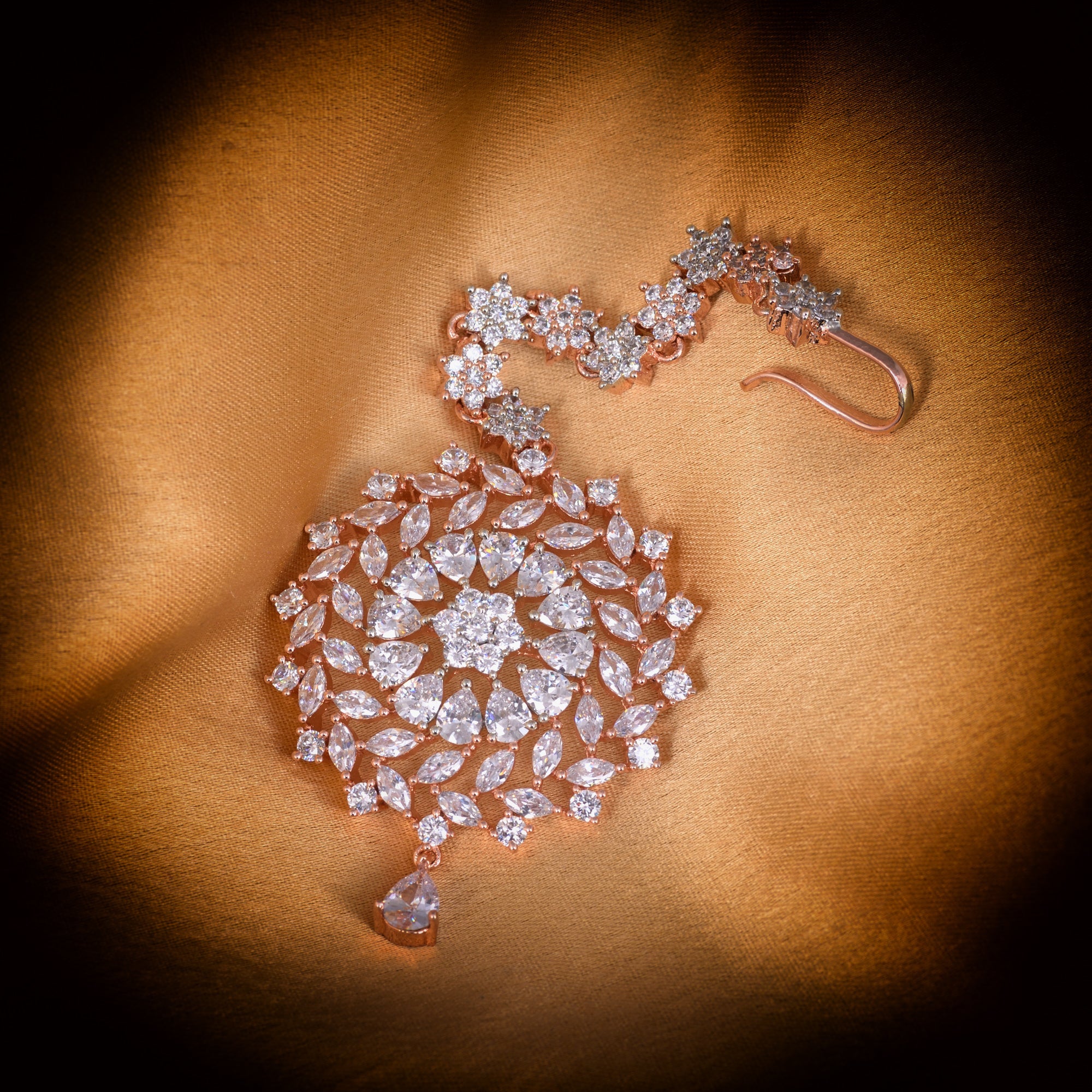 Stunning Floral Diamond Maang Tikka Round & Rose Gold plated for Women & Girls