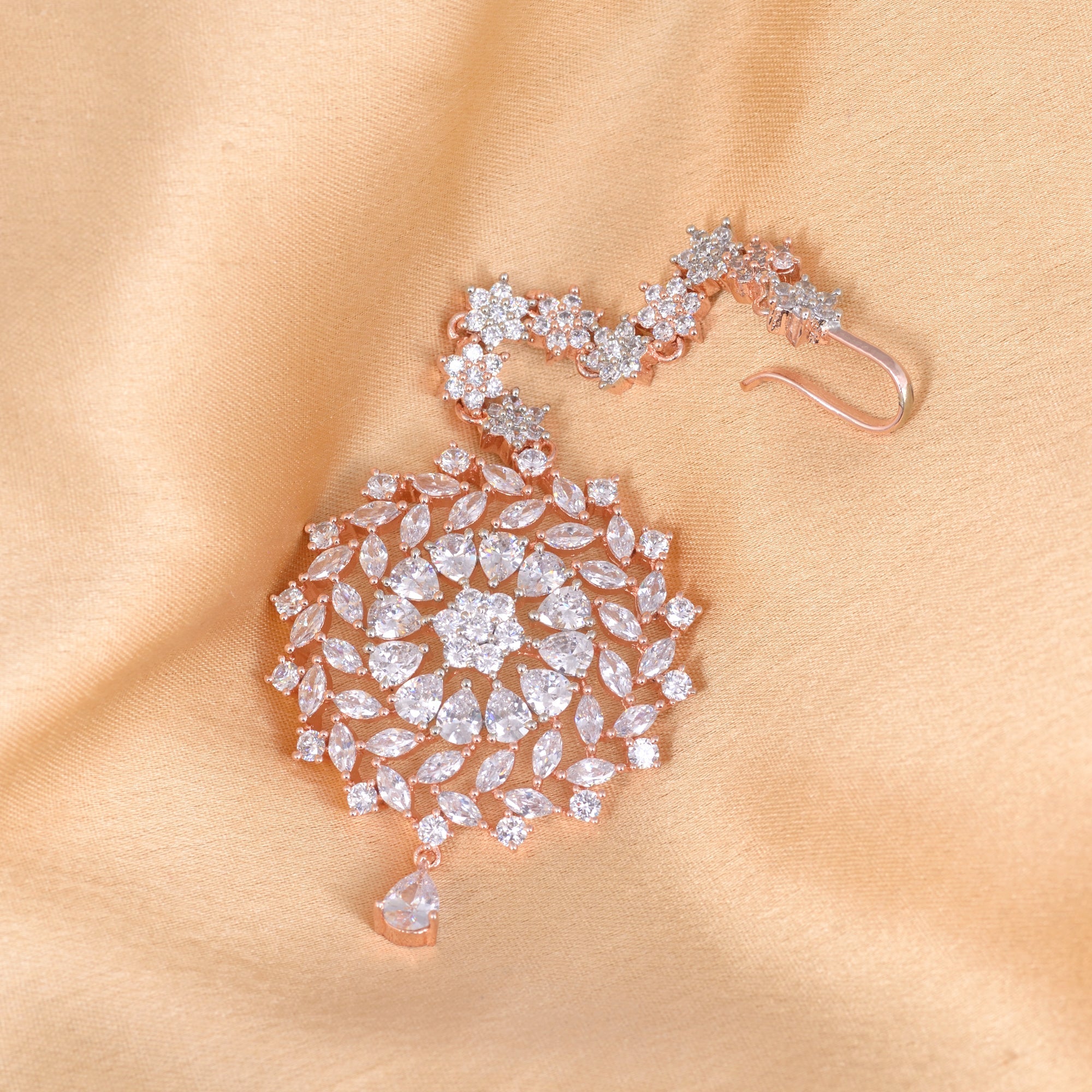 Stunning Floral Diamond Maang Tikka Round & Rose Gold plated for Women & Girls