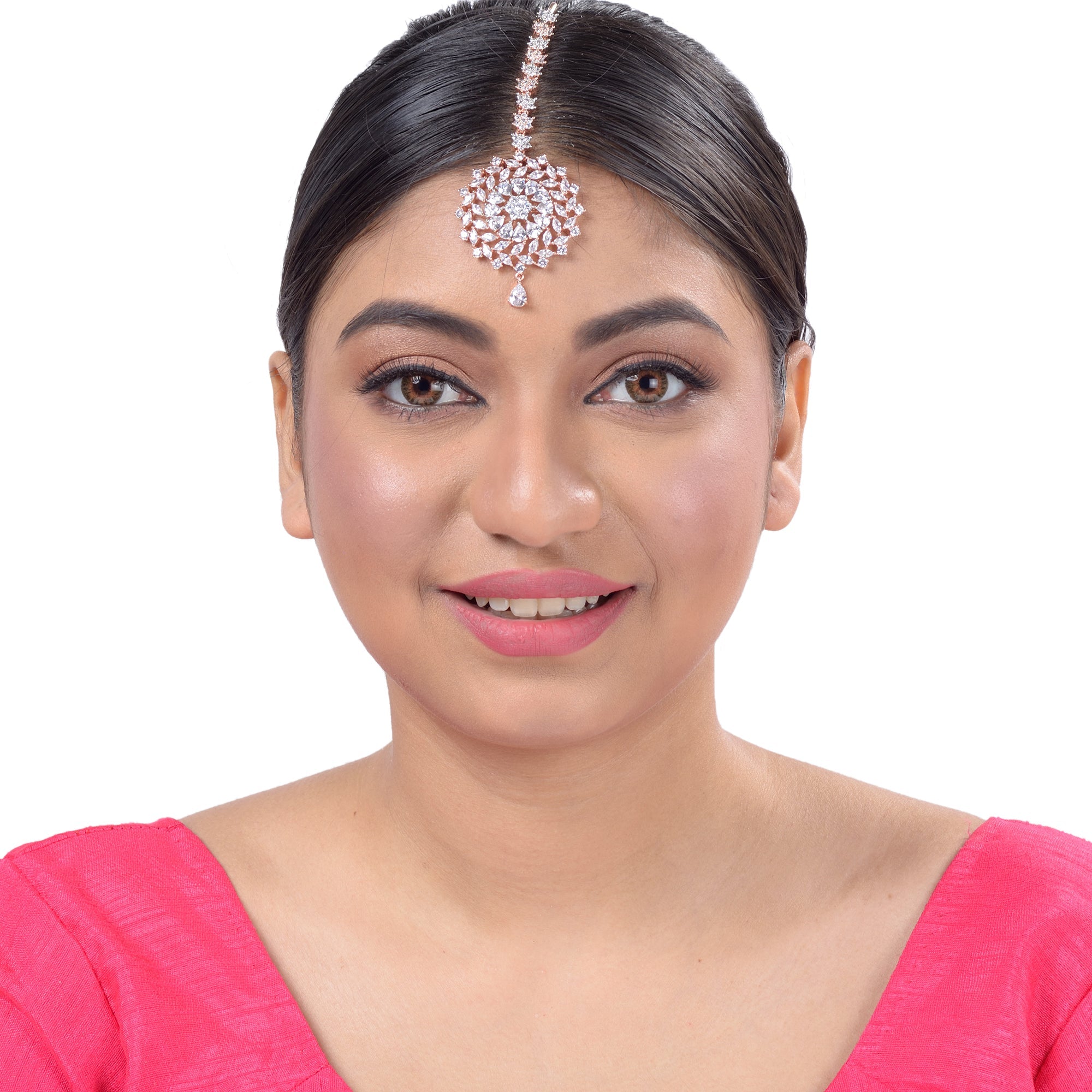 Stunning Floral Diamond Maang Tikka Round & Rose Gold plated for Women & Girls