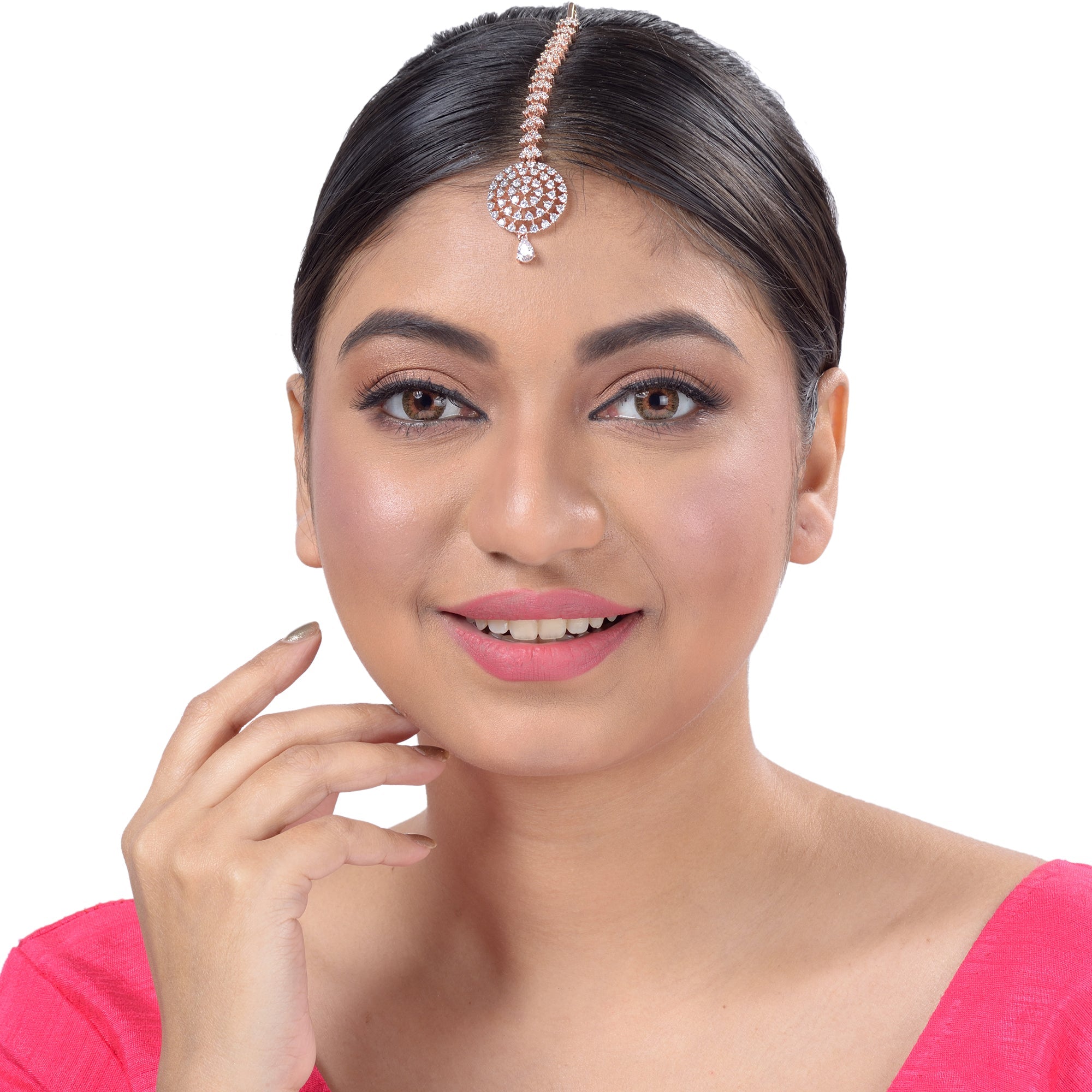 Simple Diamond Maang Tikka Rose Gold plated for Women & Girls