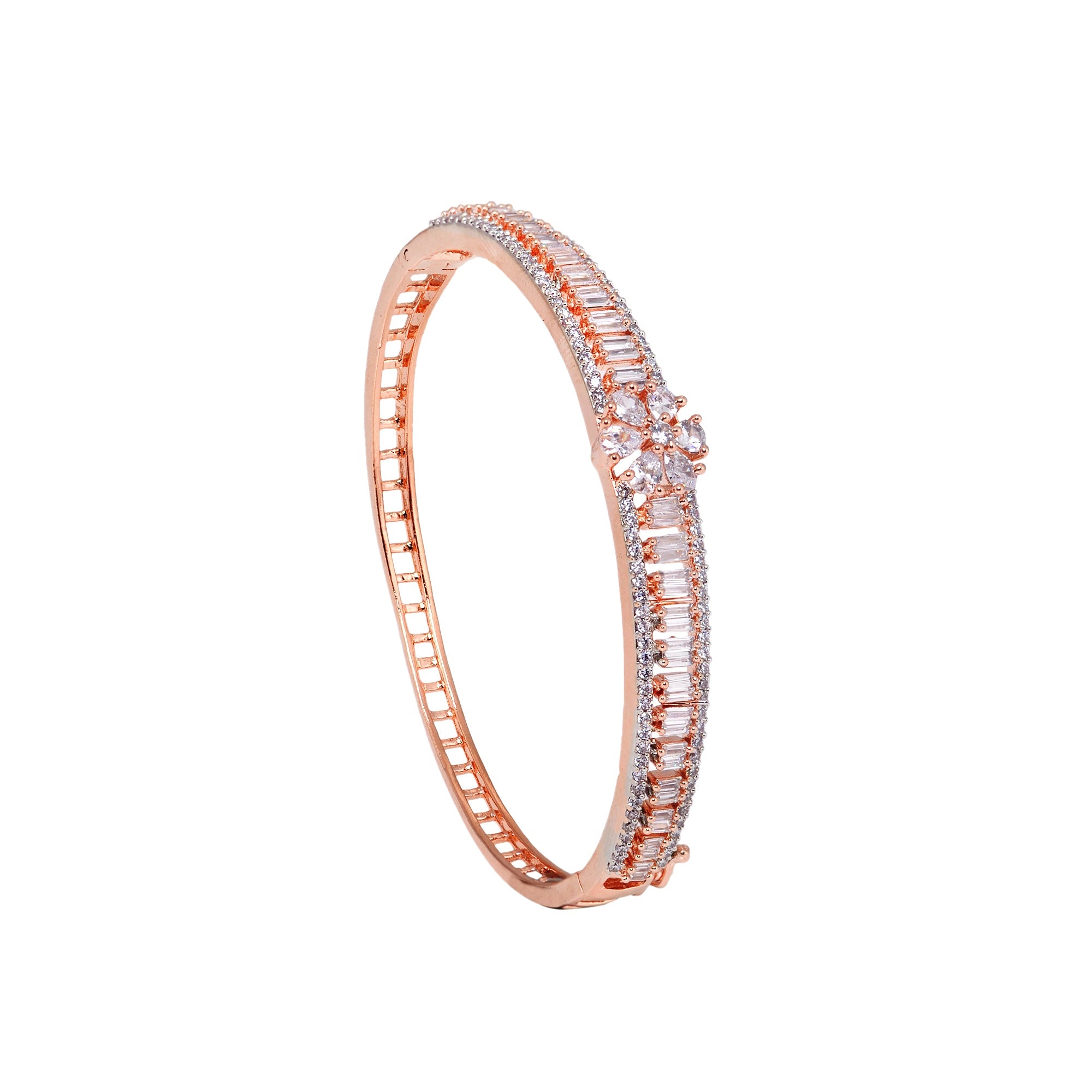 Floral Design Light Diamond Bracelet Rose Gold Plated For Women And Girls