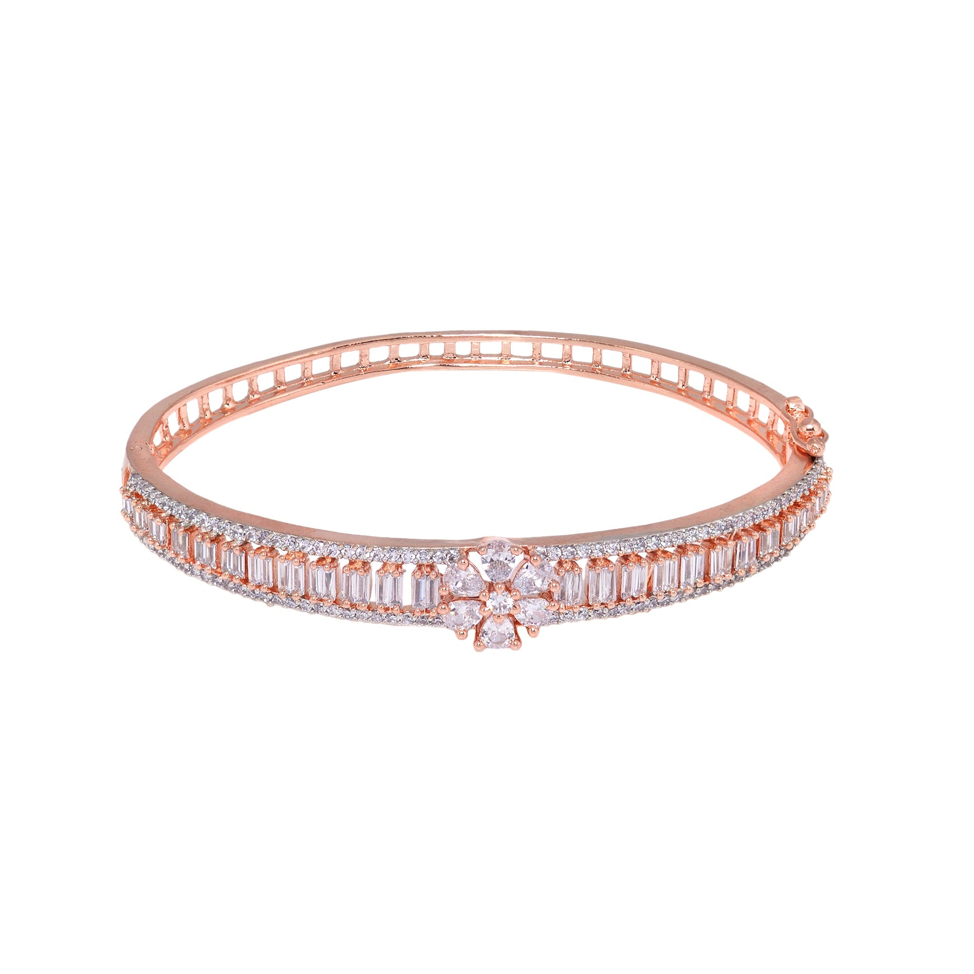 Floral Design Light Diamond Bracelet Rose Gold Plated For Women And Girls