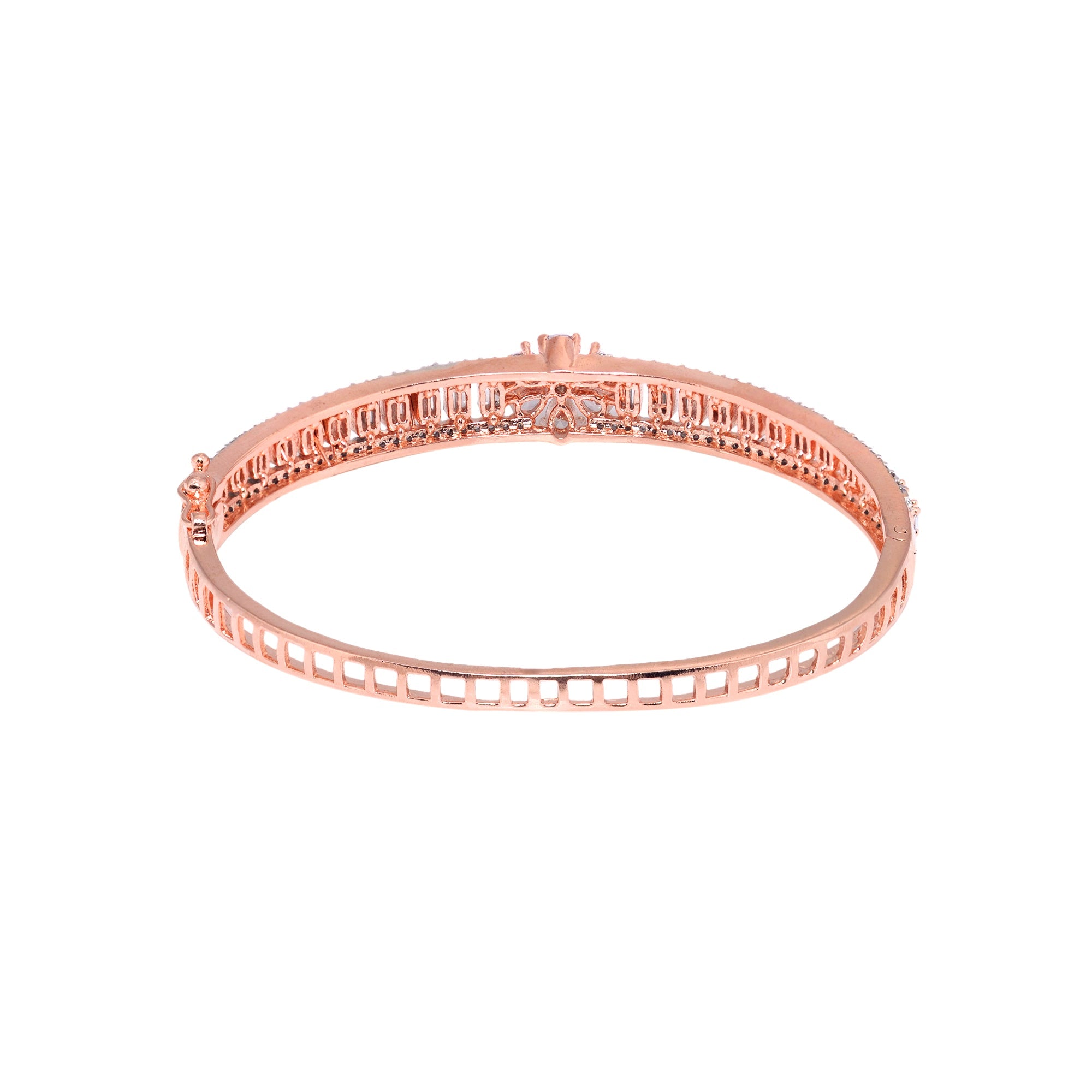 Floral Design Light Diamond Bracelet Rose Gold Plated For Women And Girls