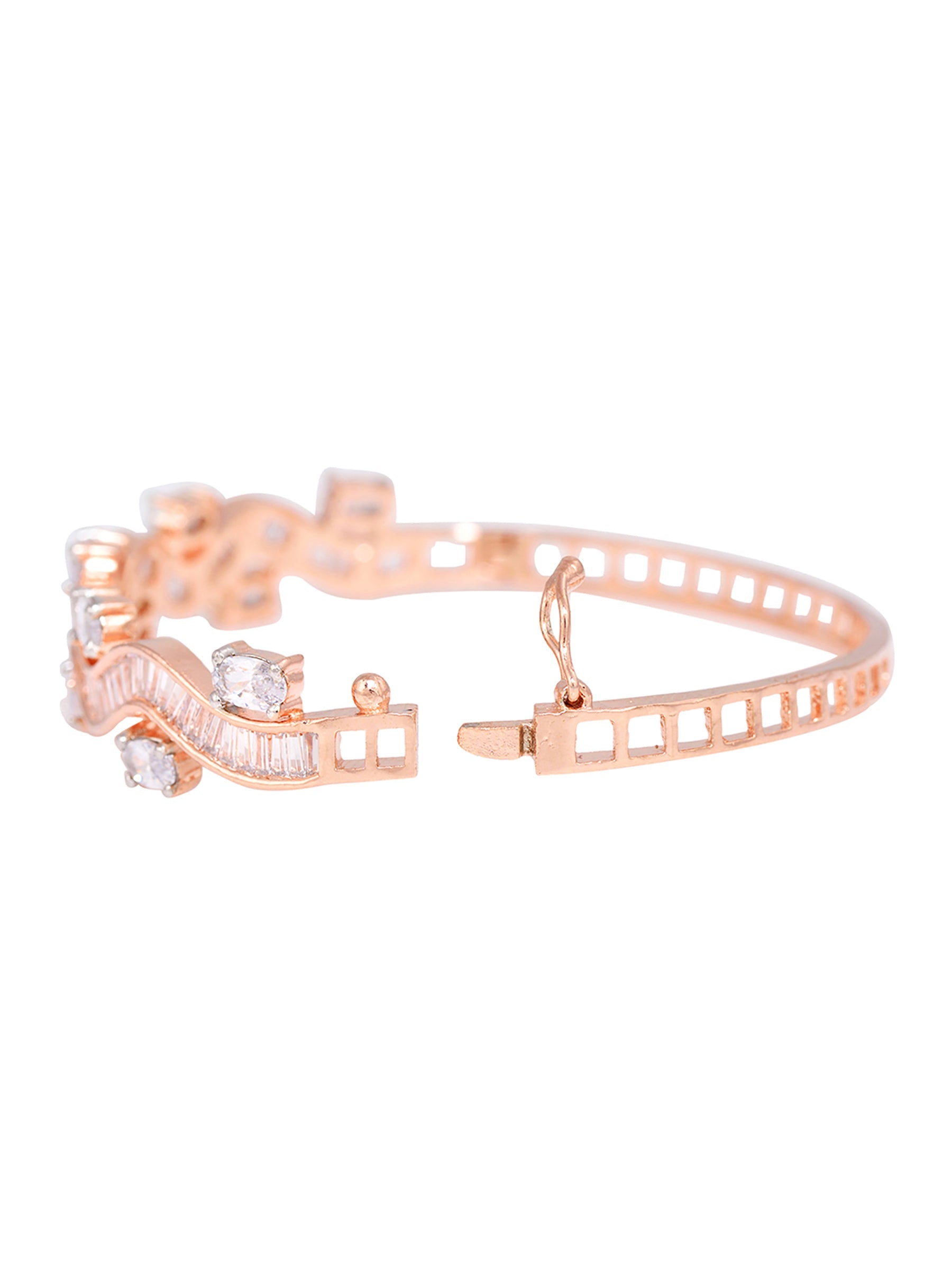 Wavy Pattern Diamond Bracelet, Rose Gold Plated For Women And Girls