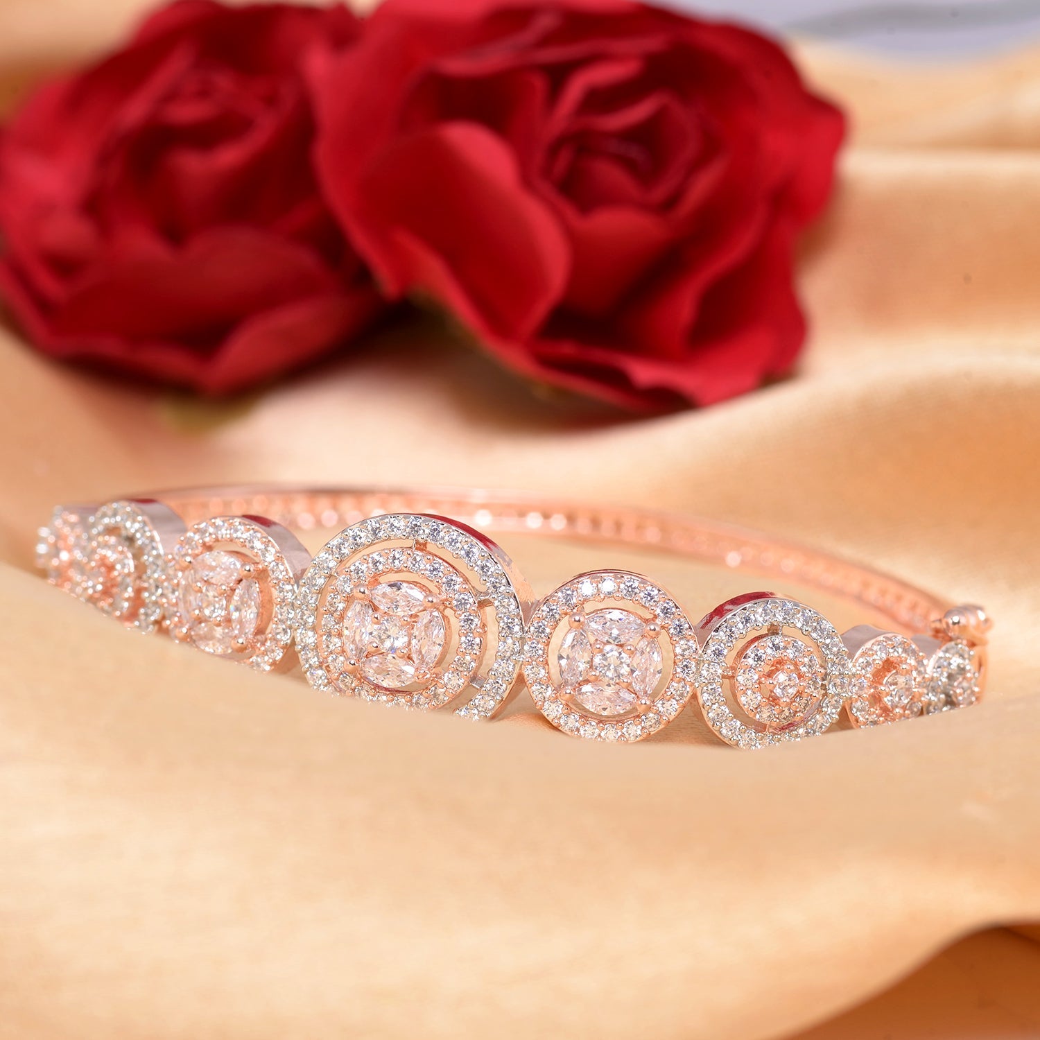 Diamond Encrusted Handcrafted Bracelet, Rose Gold Plated For Women And Girls