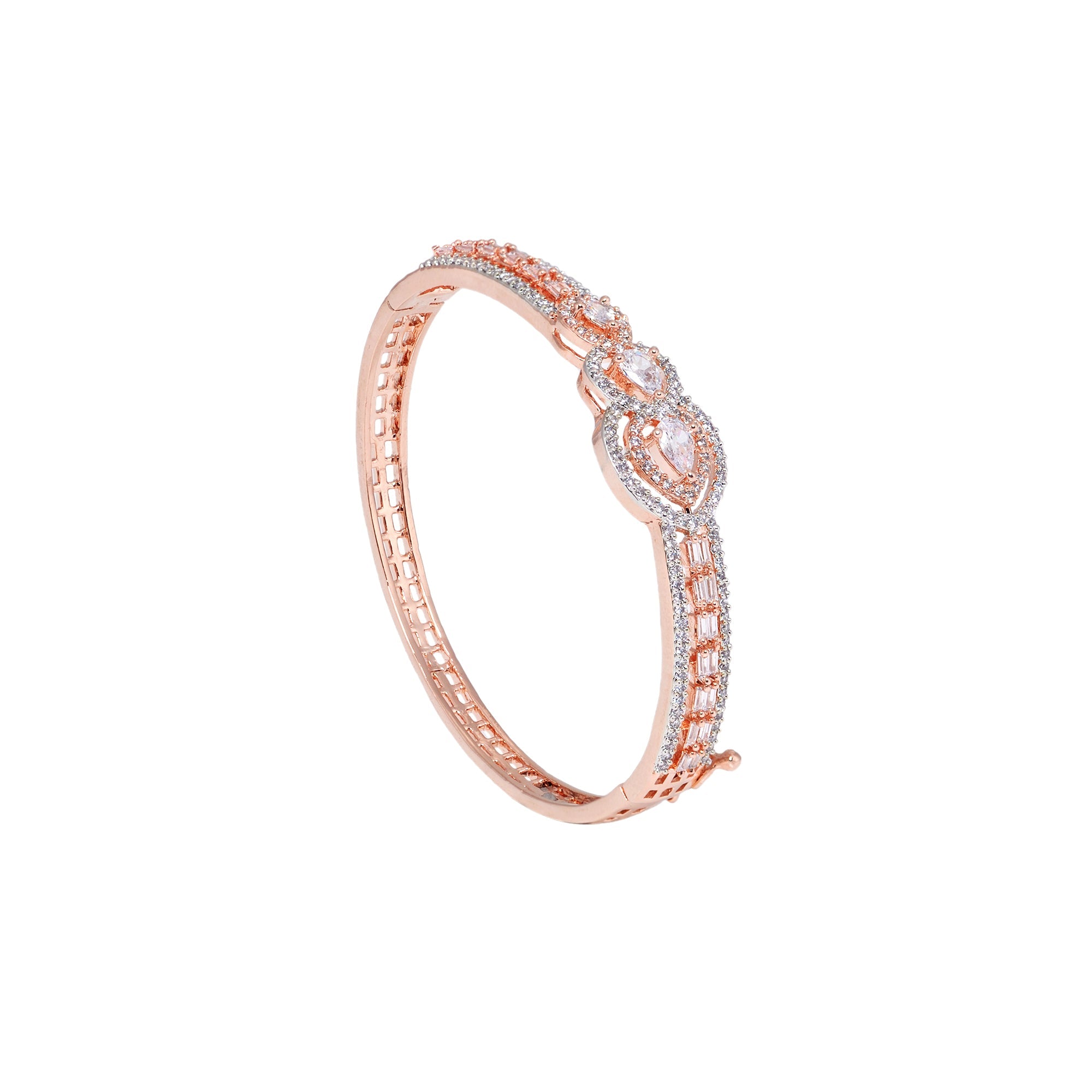 Drop Design Diamond Studded Bracelet,Rose Gold Plated For Women And Girls