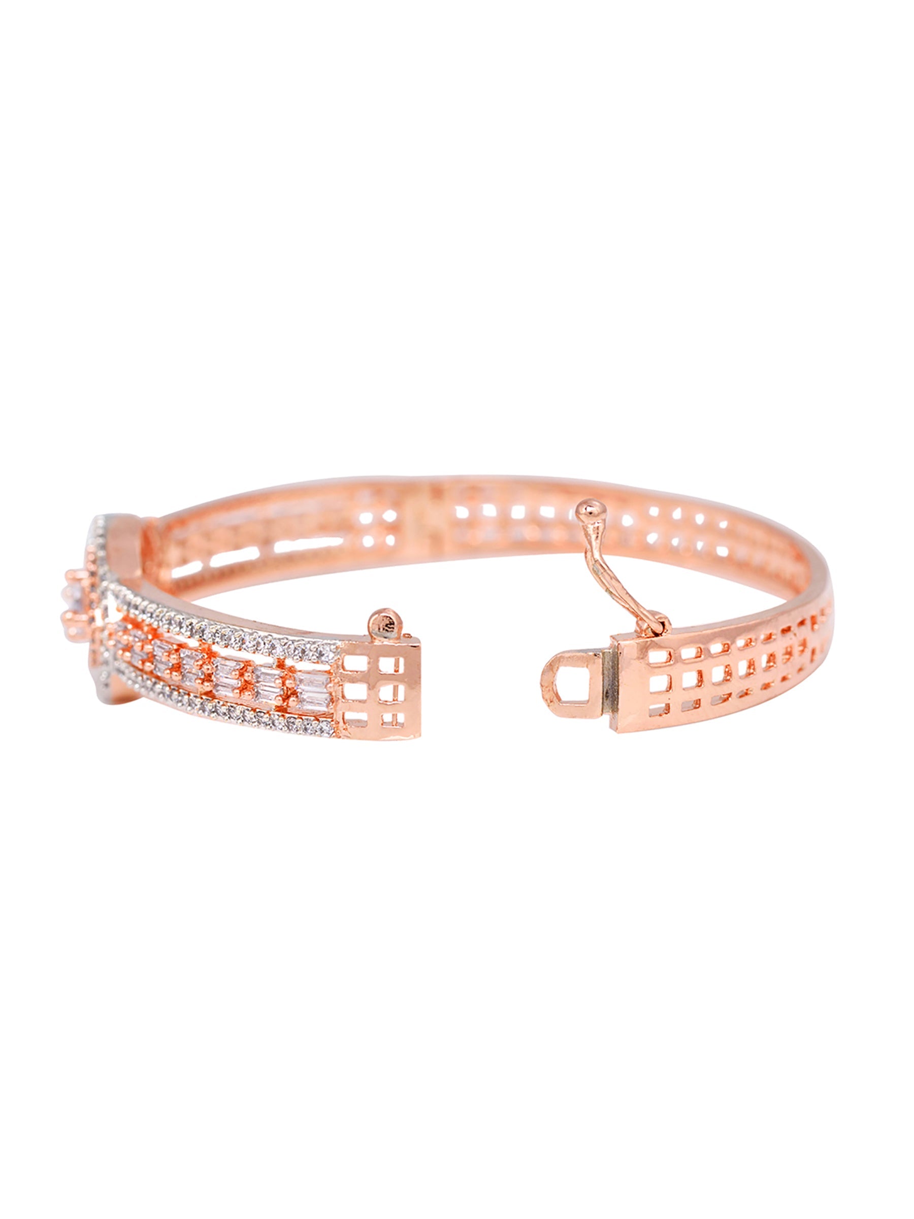 Drop Design Diamond Studded Bracelet,Rose Gold Plated For Women And Girls