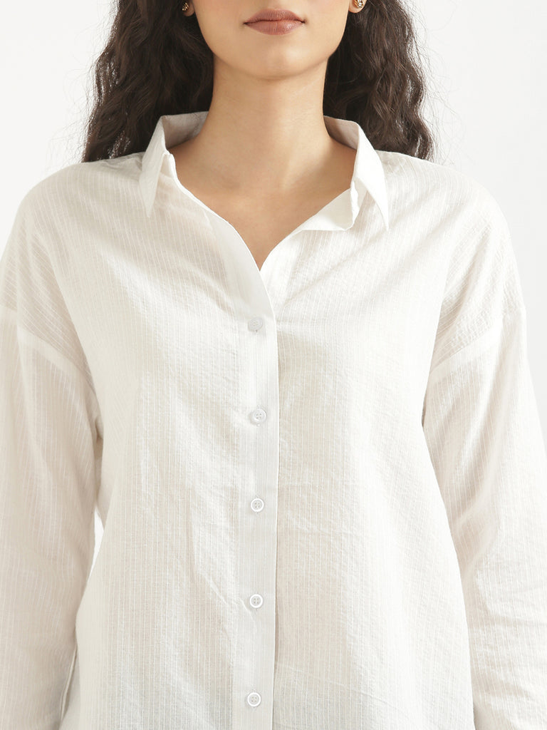 Women's Airy Linen Textured Casual Oversize White Shirt