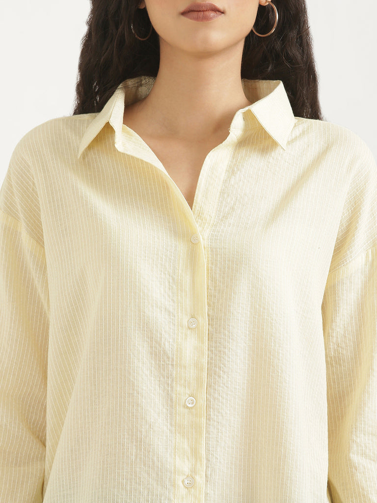 Women's Airy Linen Textured Casual Oversize Cream Shirt