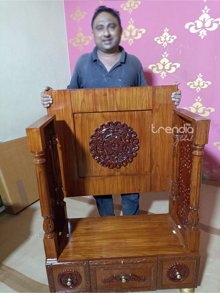 Pure Teak Wood Pooja Mandir with Storage