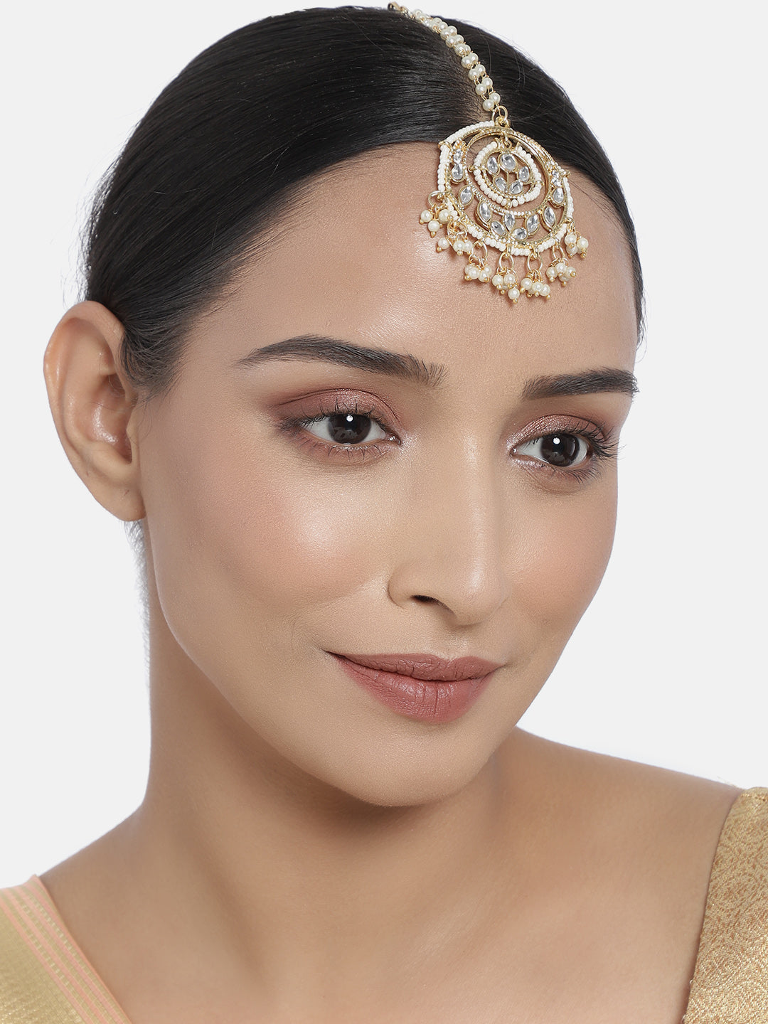 Women's Traditional Gold Plated Kundan & Pearl Studded Maang Tikka