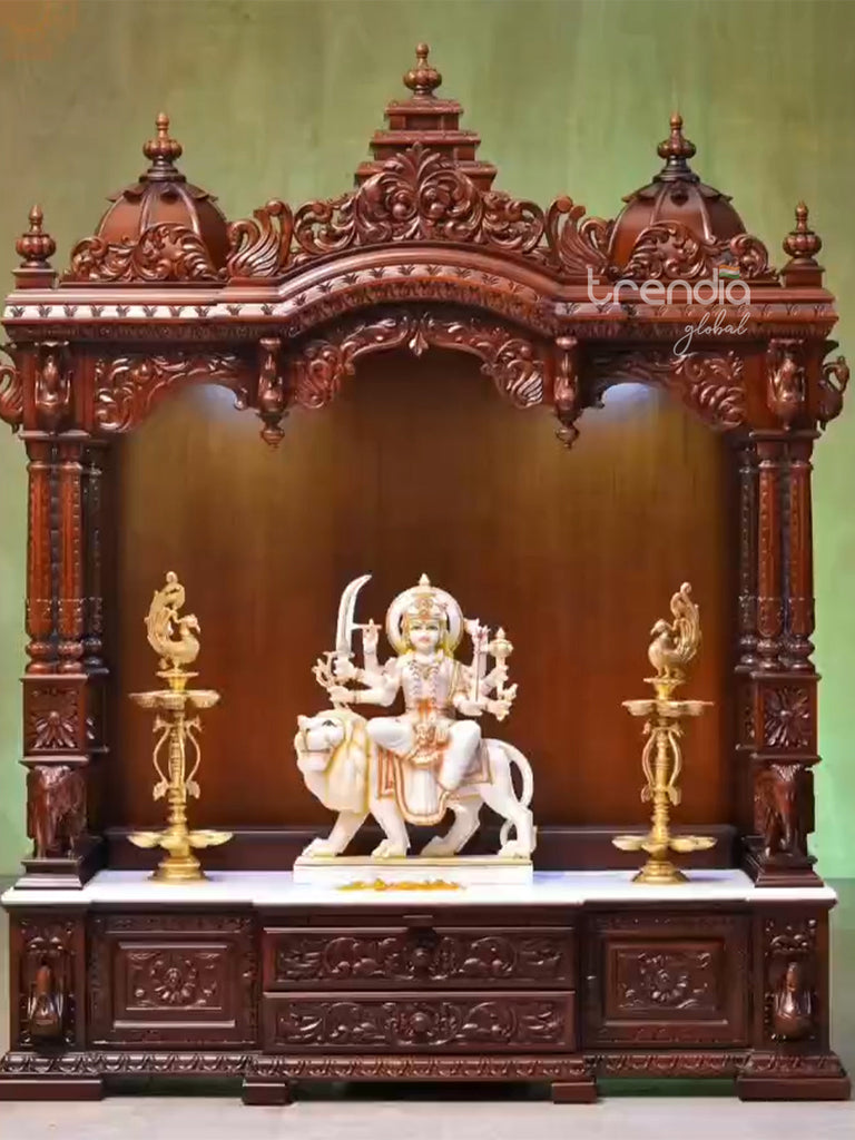 Solid Teak Wood Hand-Carved Temple