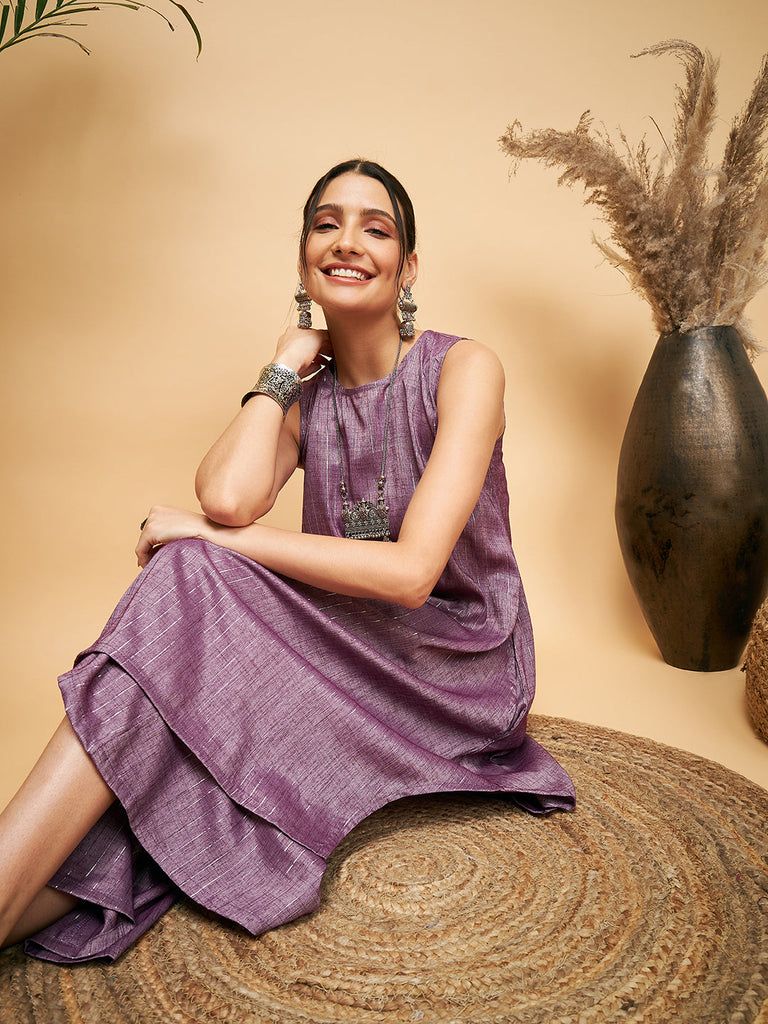 Women's Mauve Lurex Short Pallazo Kurta Set