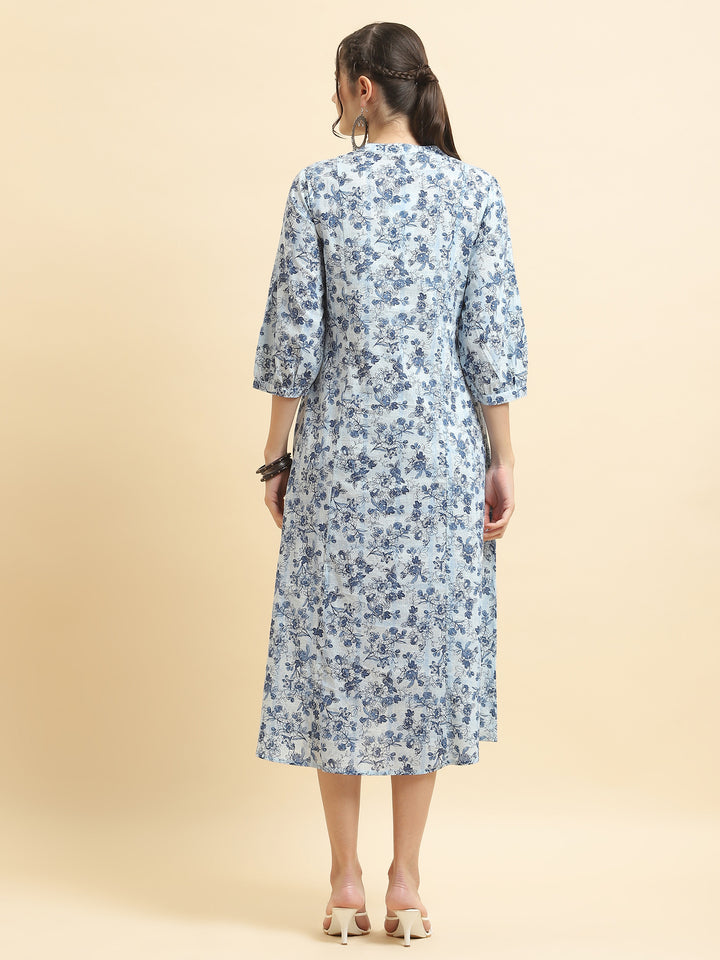 Women's Cotton Indigo Floral Print Dress