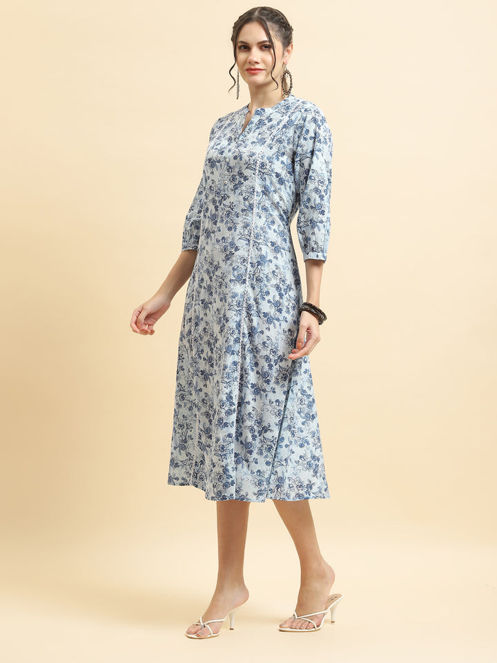 Women's Cotton Indigo Floral Print Dress