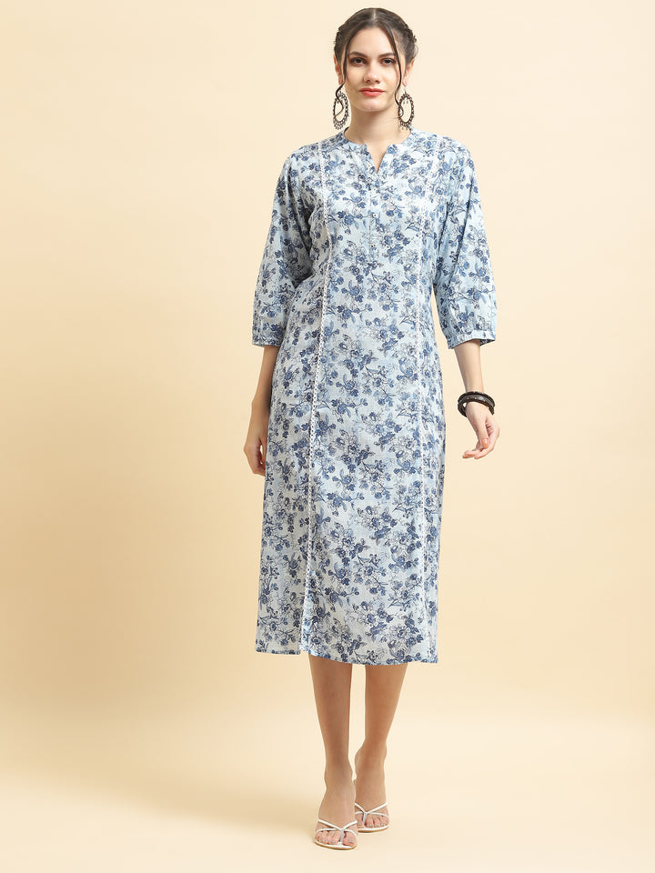 Women's Cotton Indigo Floral Print Dress