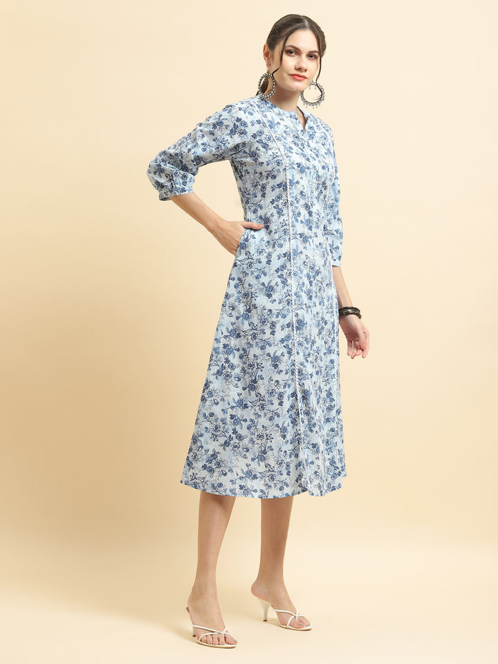 Women's Cotton Indigo Floral Print Dress