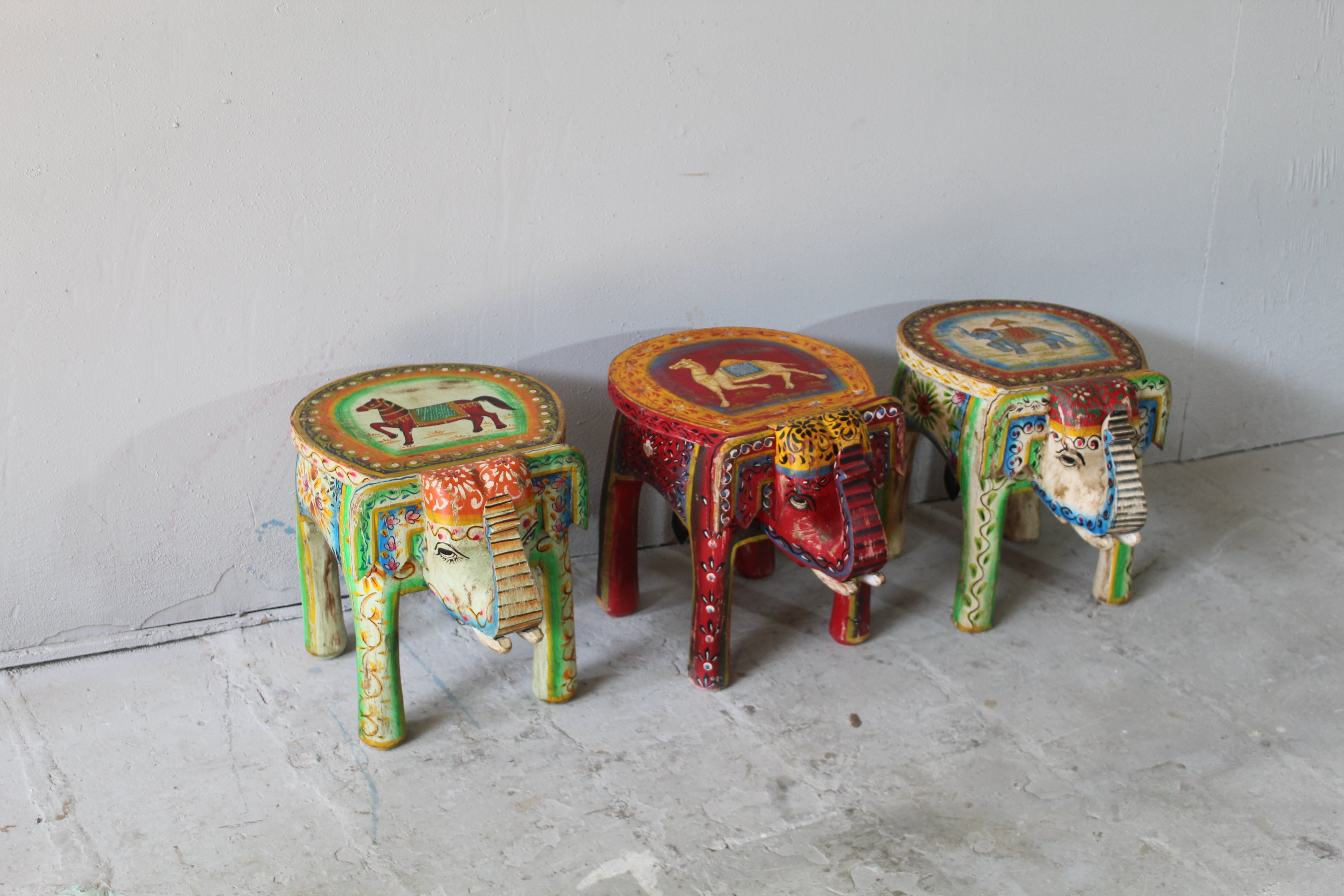 Vibrant Hand-Painted Wooden Stool