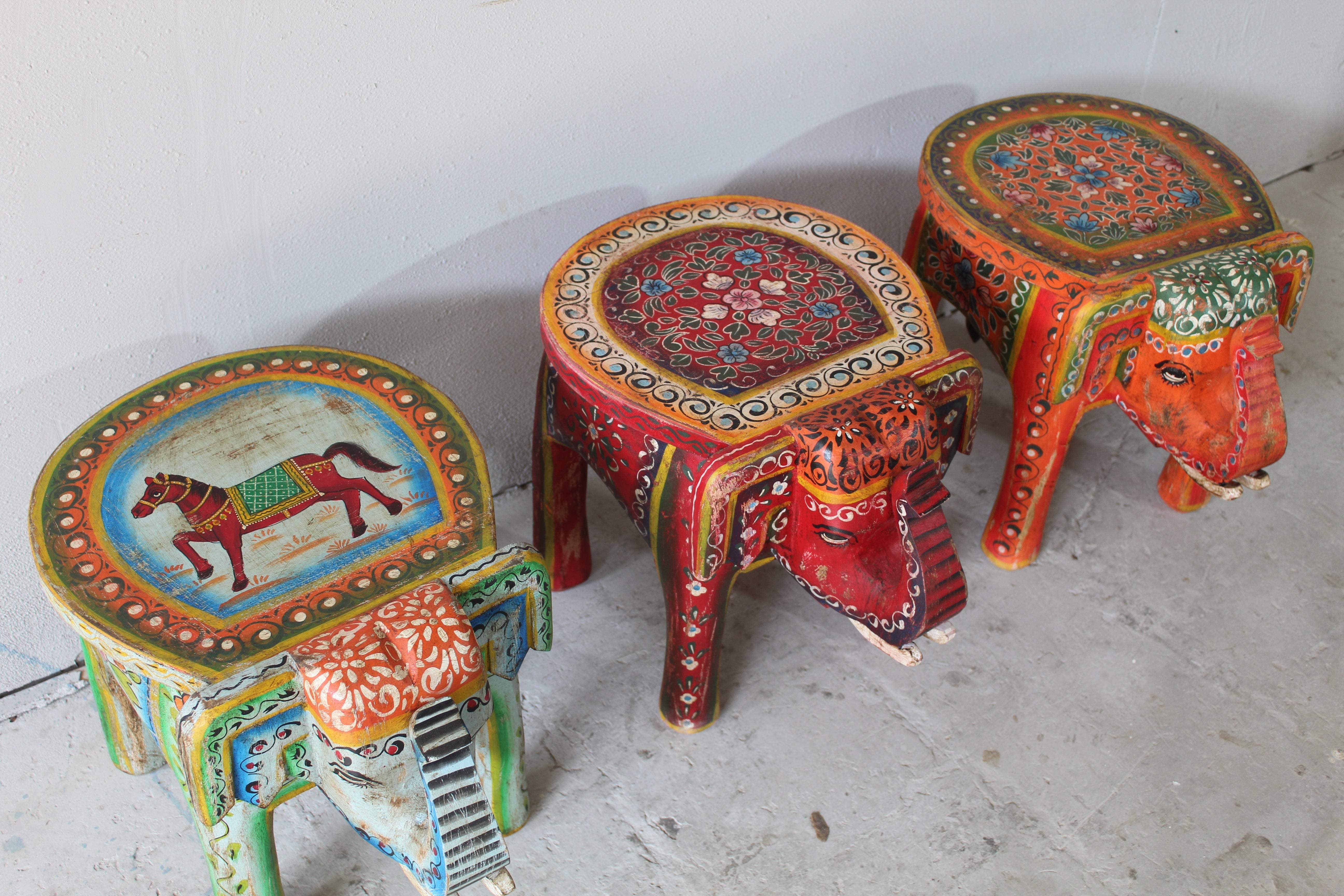 Vibrant Hand-Painted Wooden Stool