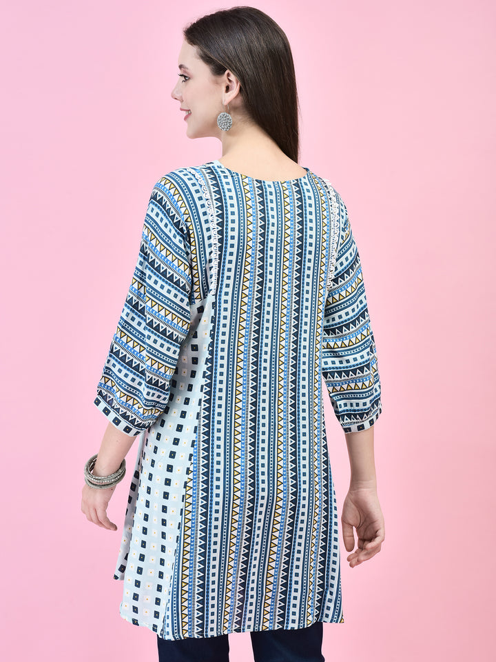 Women's Liva (Rayon) Blue Geometric Print Tunic