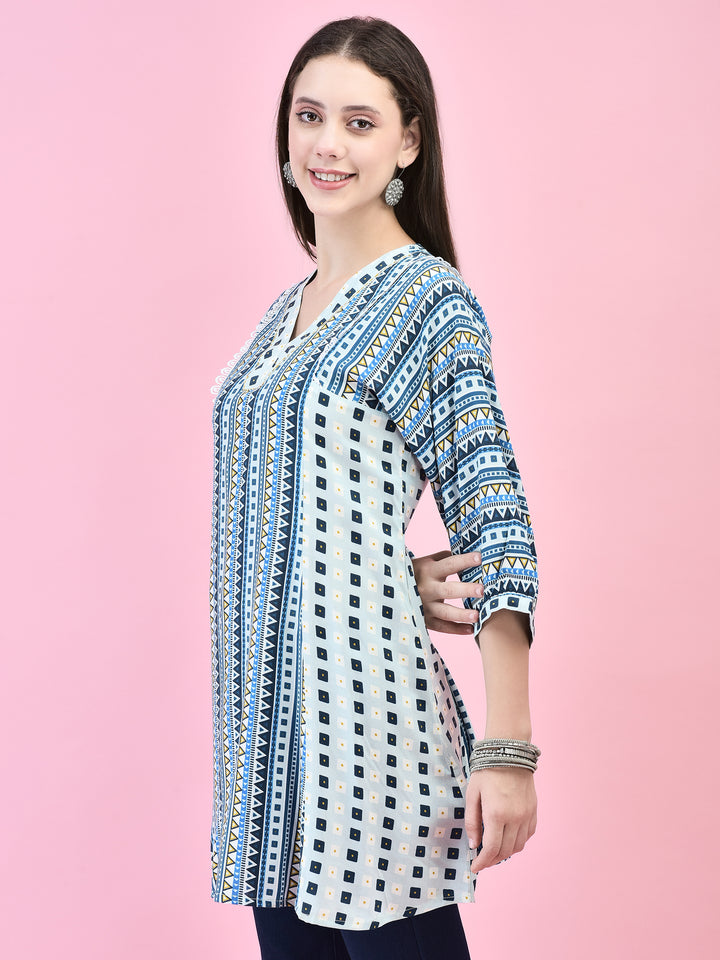 Women's Liva (Rayon) Blue Geometric Print Tunic