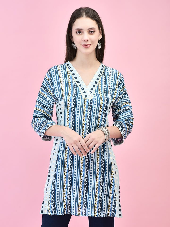 Women's Liva (Rayon) Blue Geometric Print Tunic
