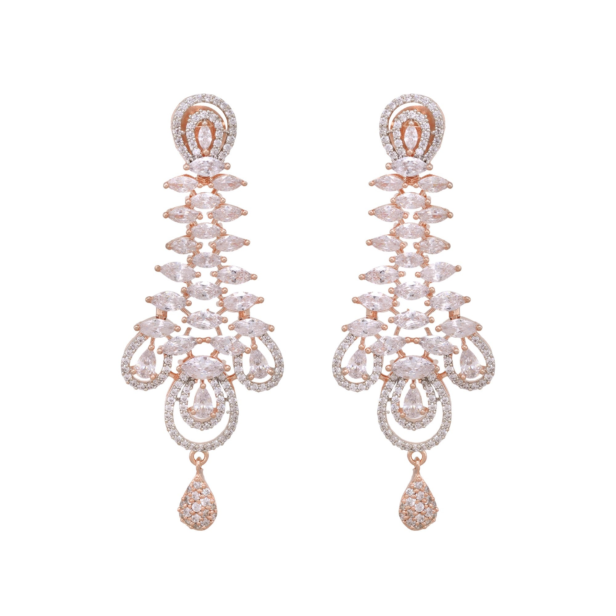 Stunning Rose Gold Plated American Diamond Studded Earrings for Women and Girls - Saraf RS Jewellery