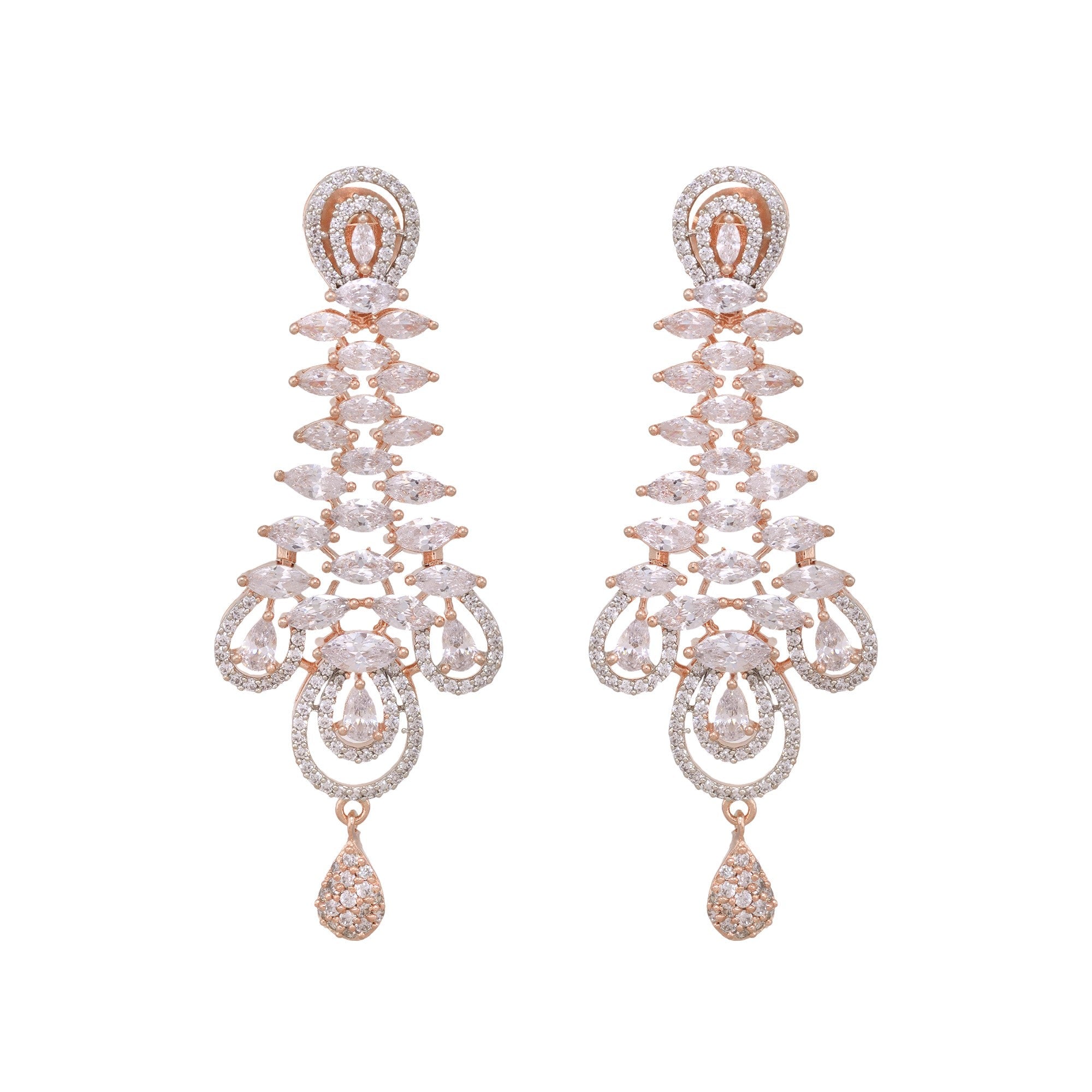 Stunning Rose Gold Plated American Diamond Studded Earrings for Women and Girls