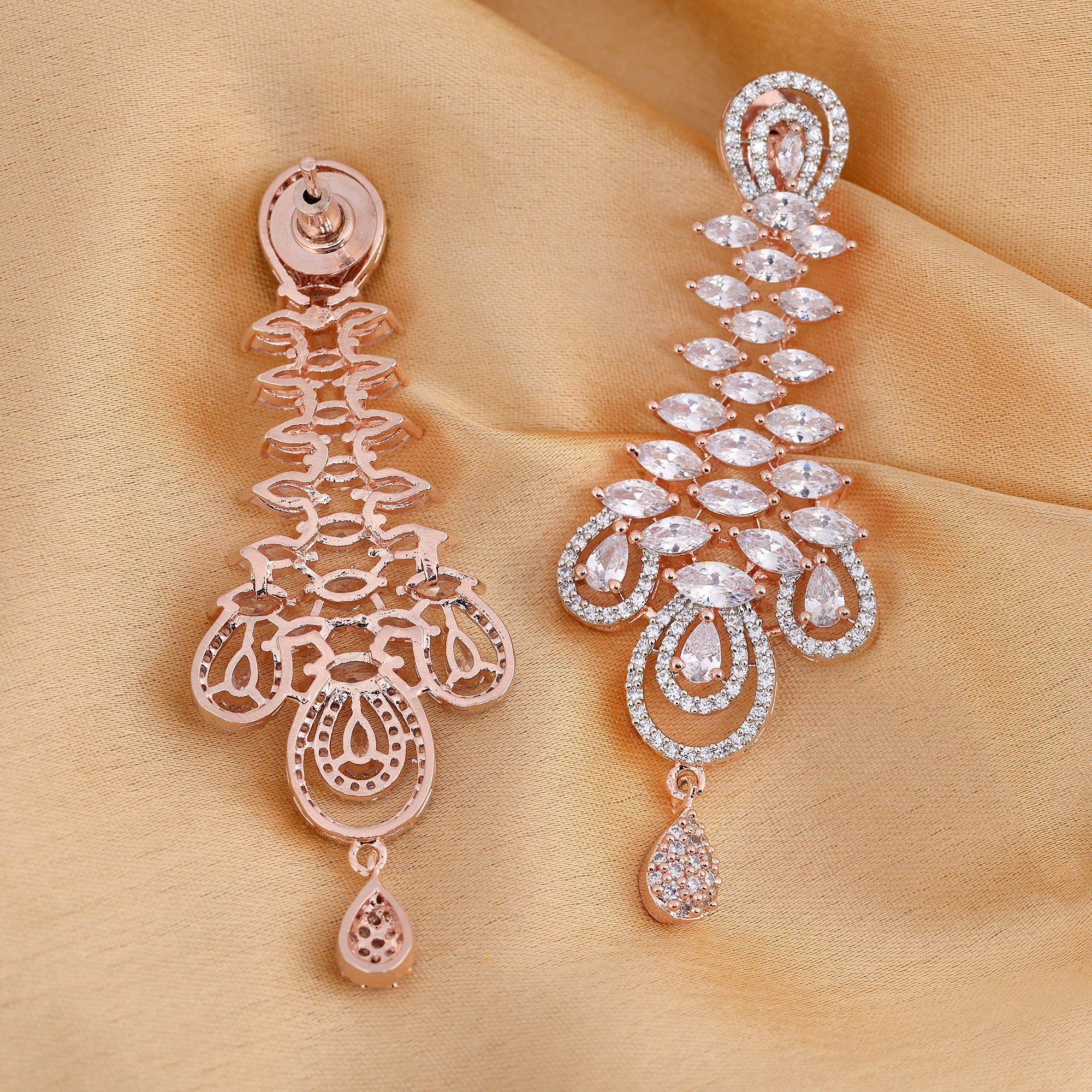 Stunning Rose Gold Plated American Diamond Studded Earrings for Women and Girls - Saraf RS Jewellery