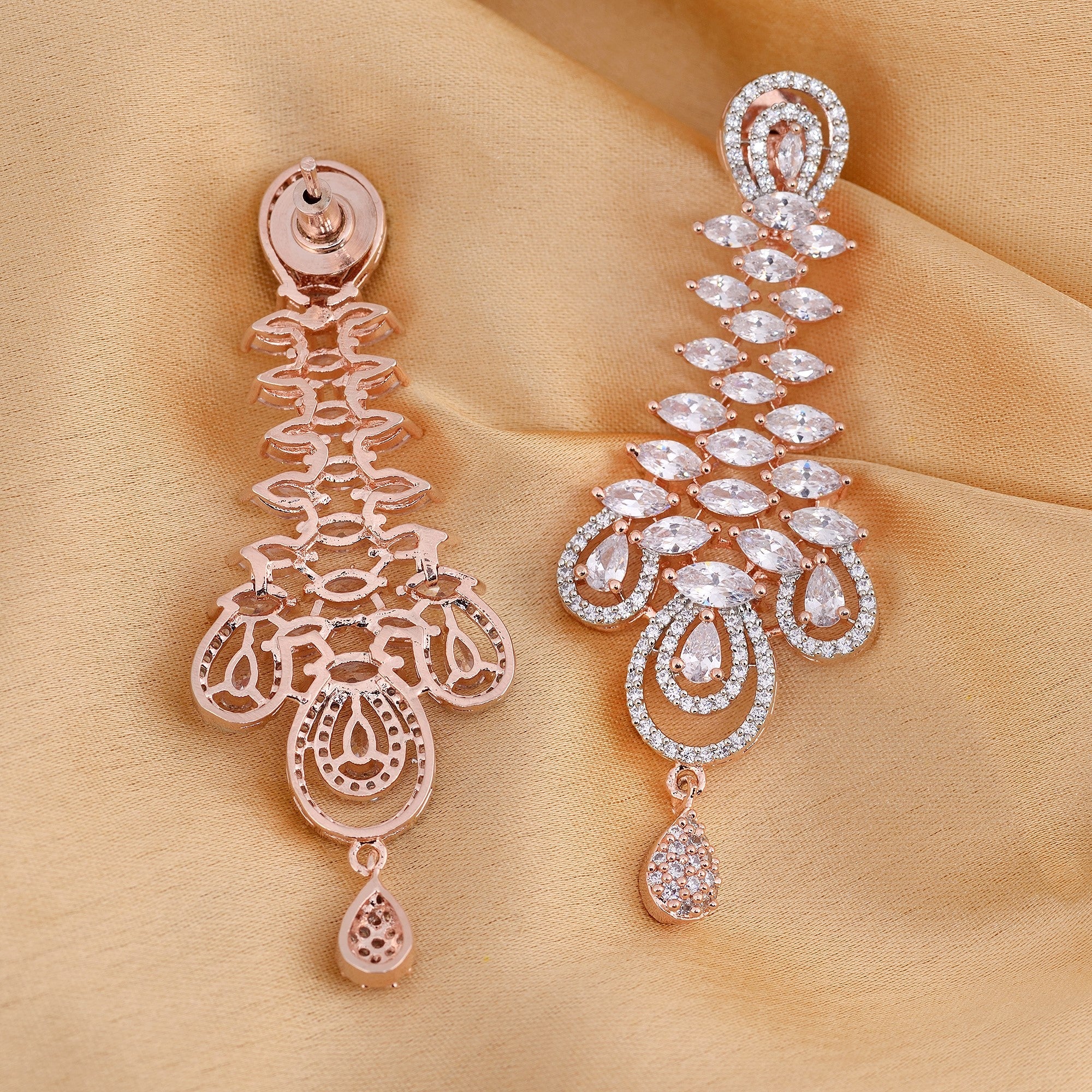 Stunning Rose Gold Plated American Diamond Studded Earrings for Women and Girls