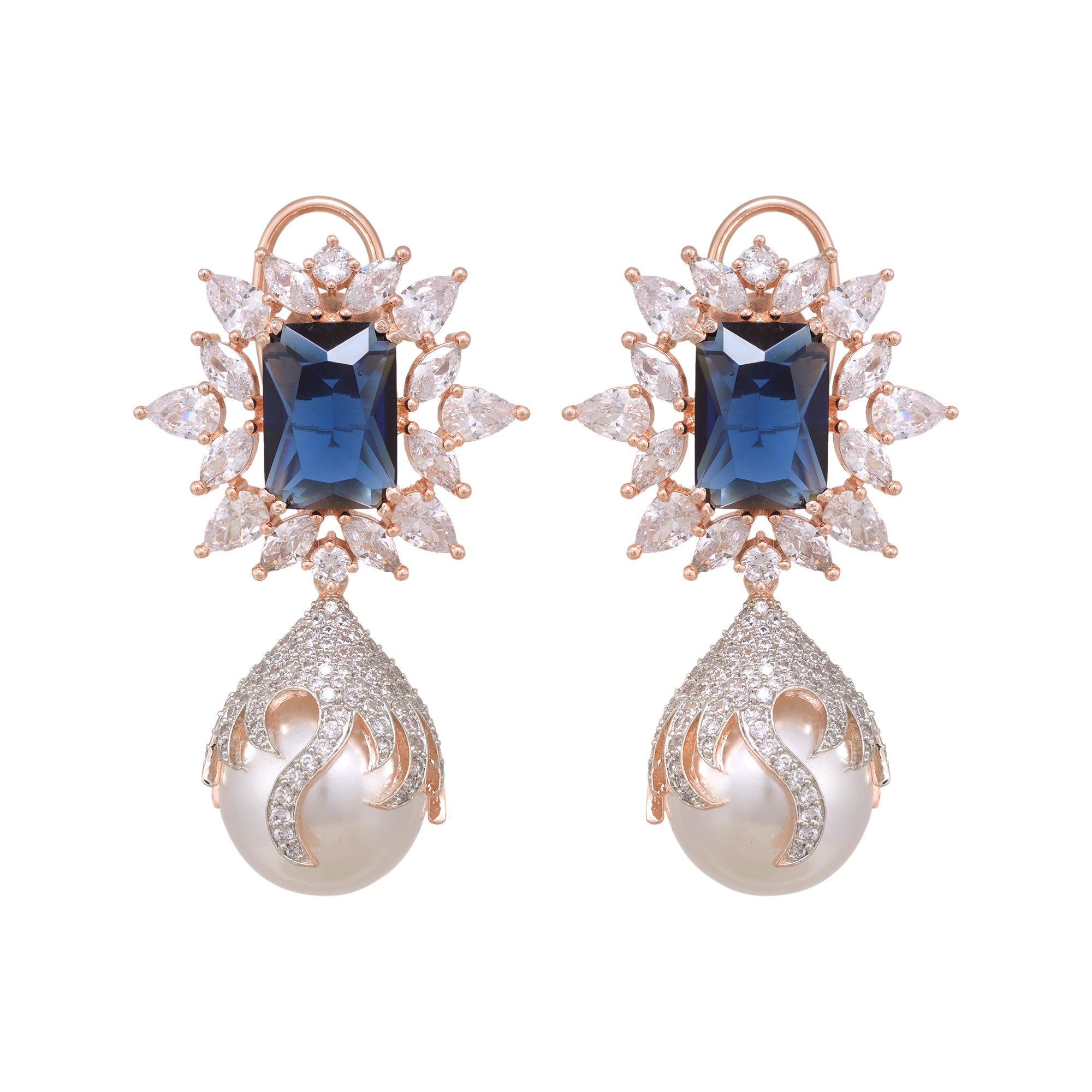 Royal Sapphire Pearl Studded Drop Earrings for Women and Girls - Saraf RS Jewellery