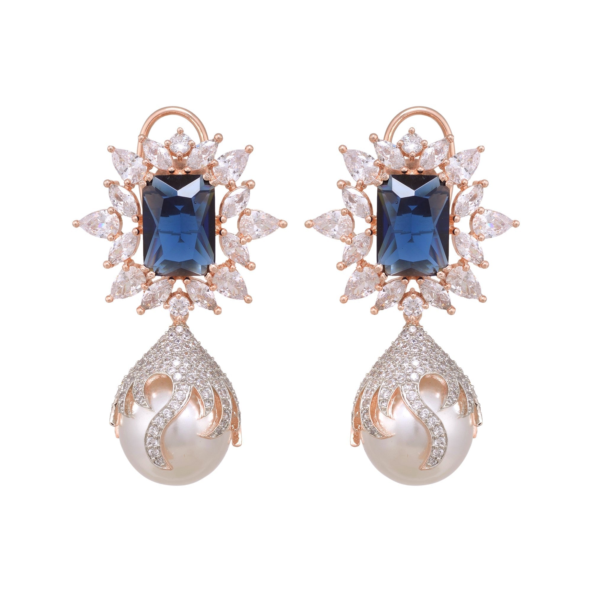 Royal Sapphire Pearl Studded Drop Earrings for Women and Girls