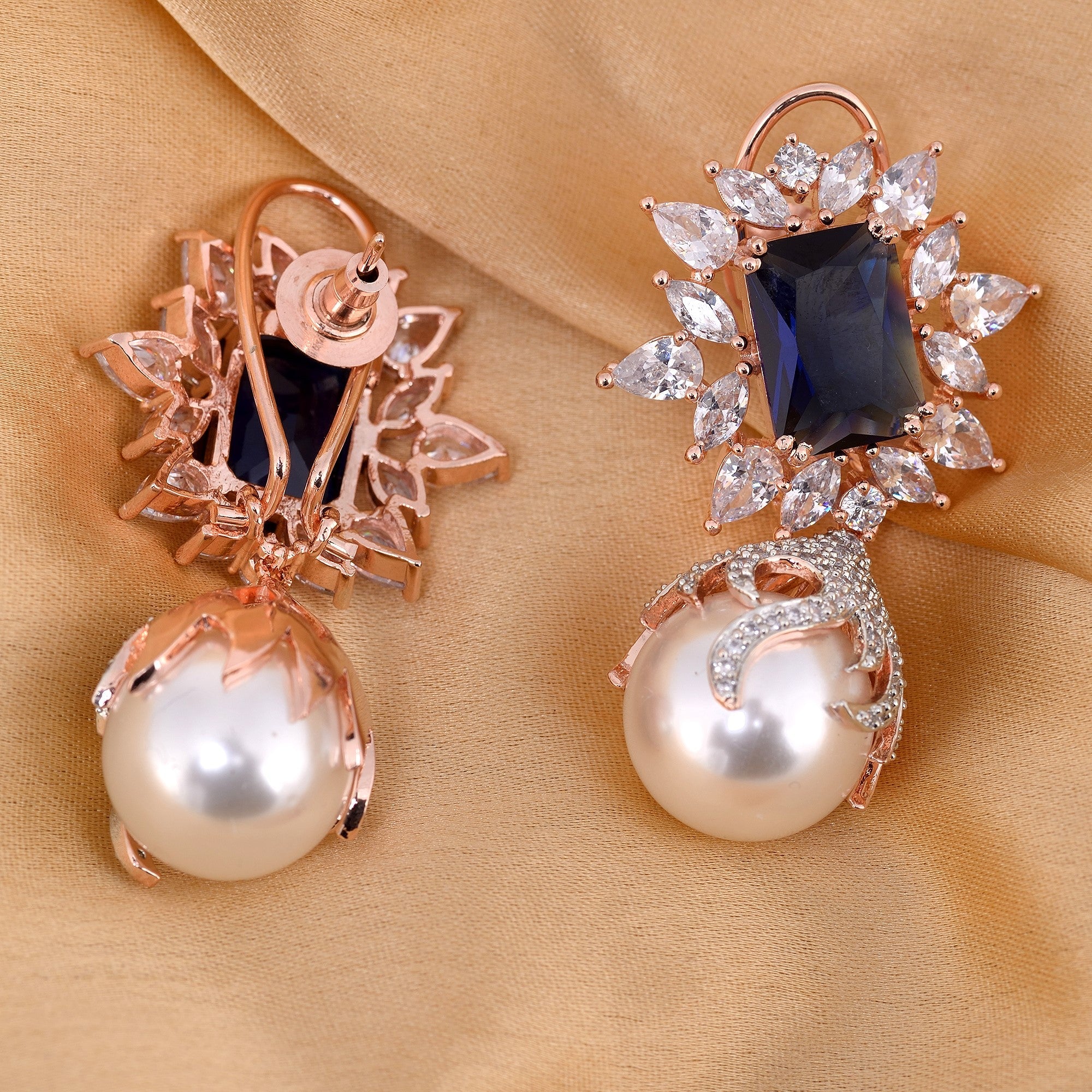 Royal Sapphire Pearl Studded Drop Earrings for Women and Girls